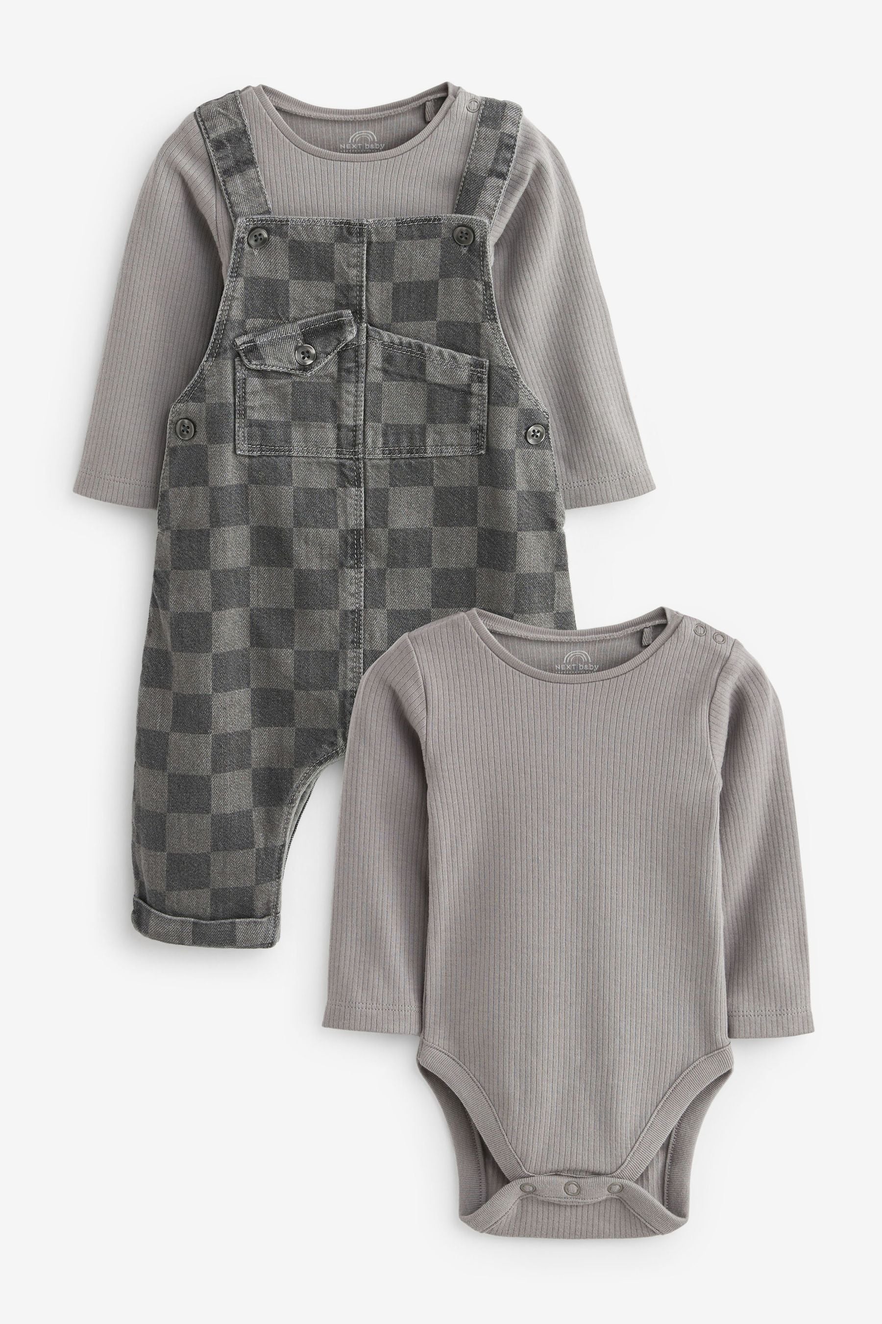 Monochrome Check Baby Denim Dungarees And Bodysuit Set (0mths-2yrs)