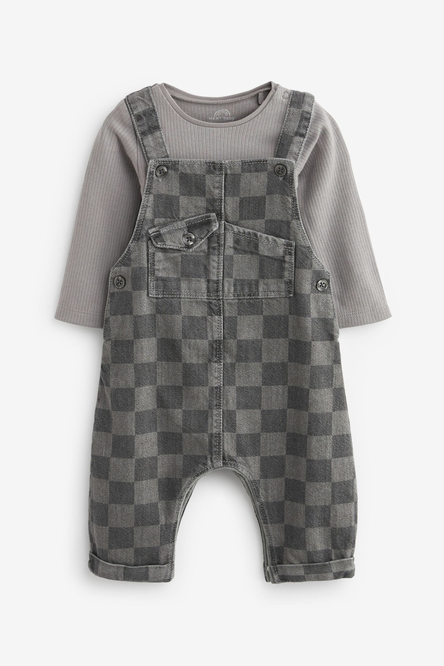 Monochrome Check Baby Denim Dungarees And Bodysuit Set (0mths-2yrs)