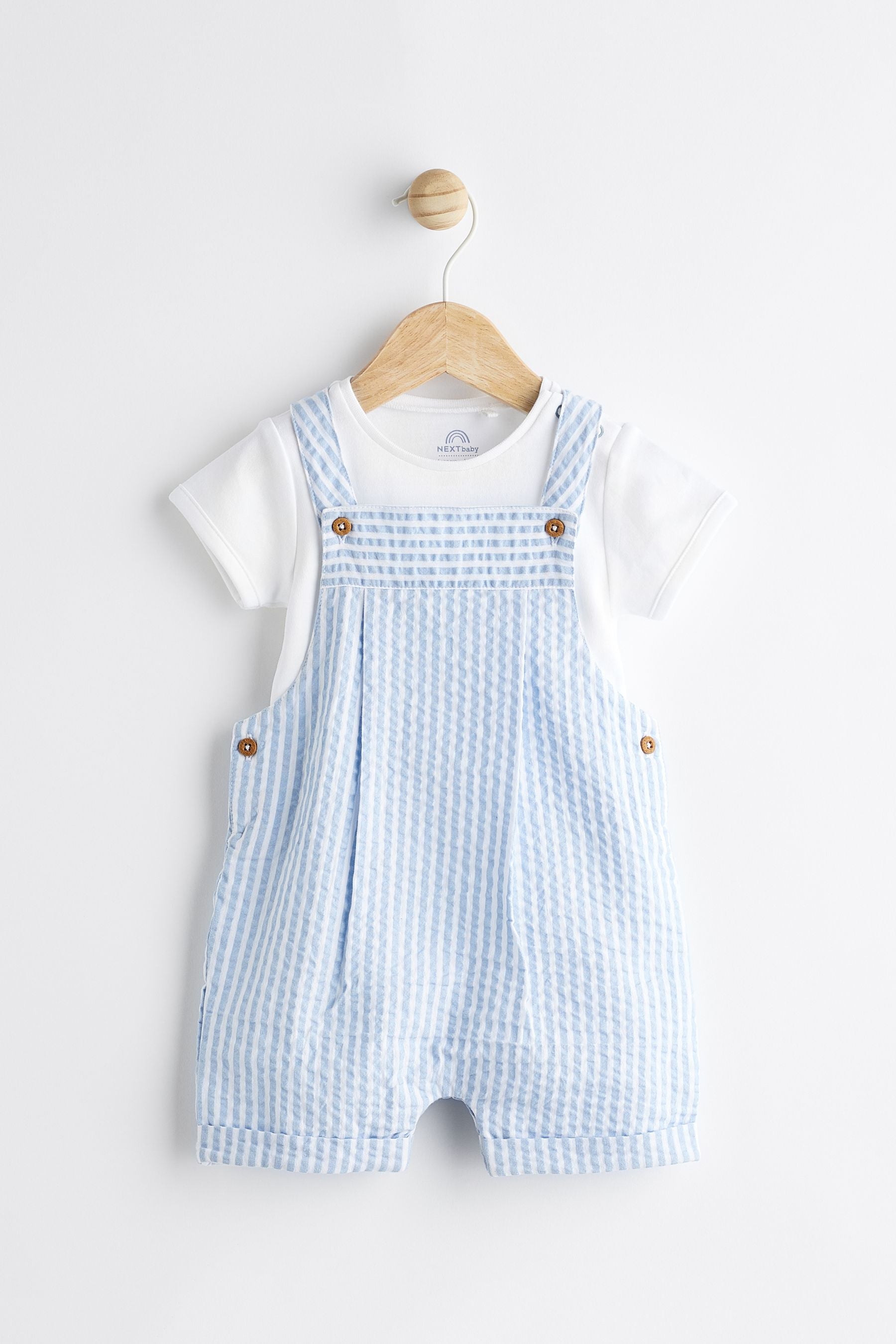 Blue/White Stripe Baby Woven Dungarees and Bodysuit Set (0mths-2yrs)