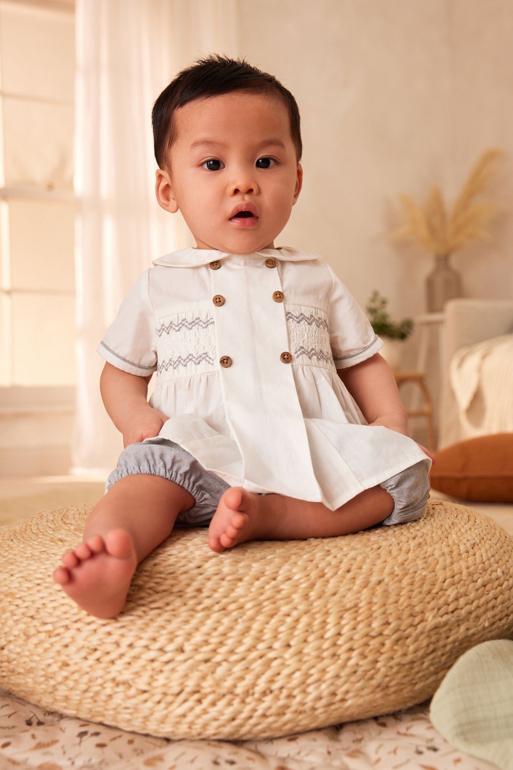 Grey/White Baby Woven Smart Top and Shorts Set (0mths-2yrs)