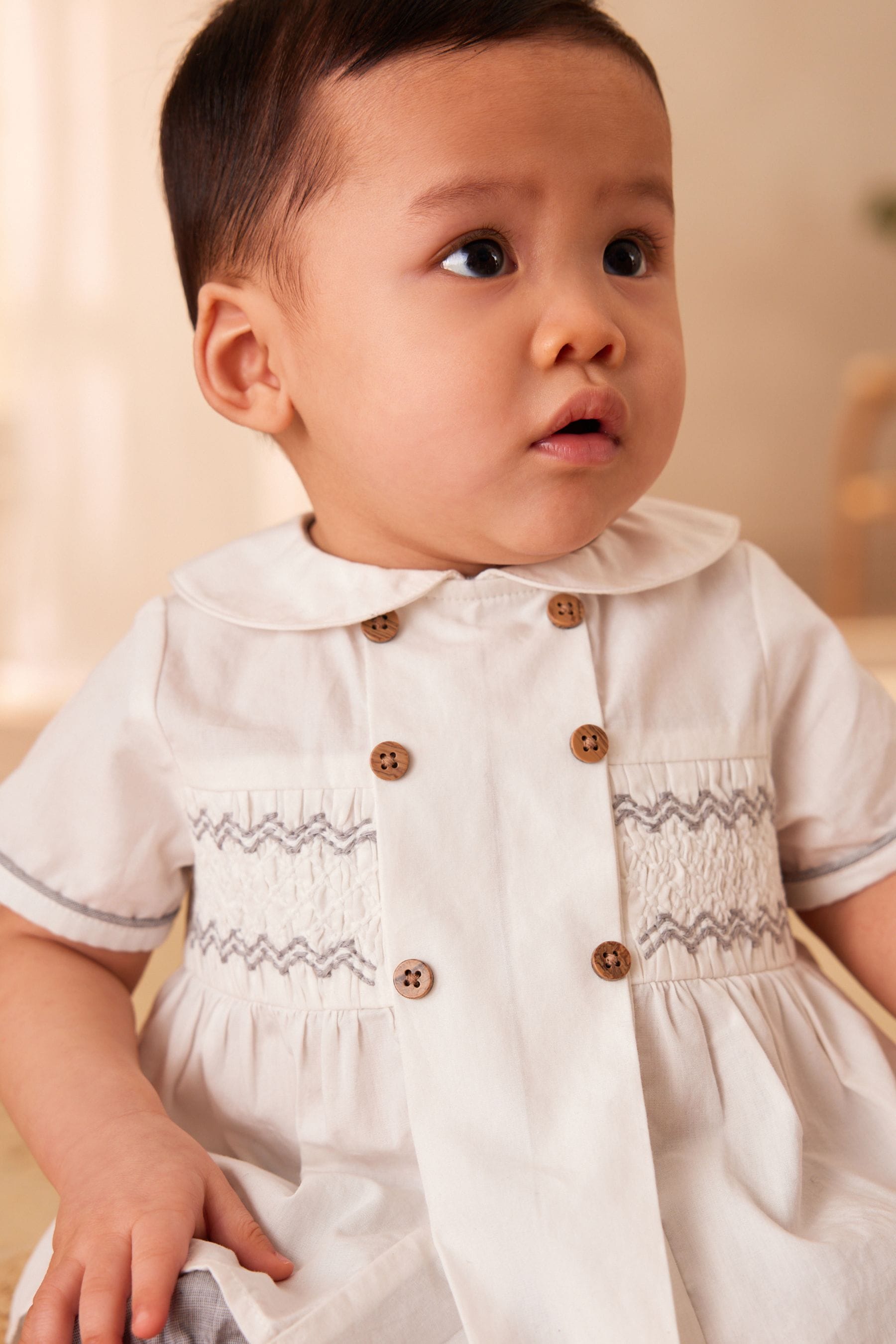 Grey/White Baby Woven Smart Top and Shorts Set (0mths-2yrs)