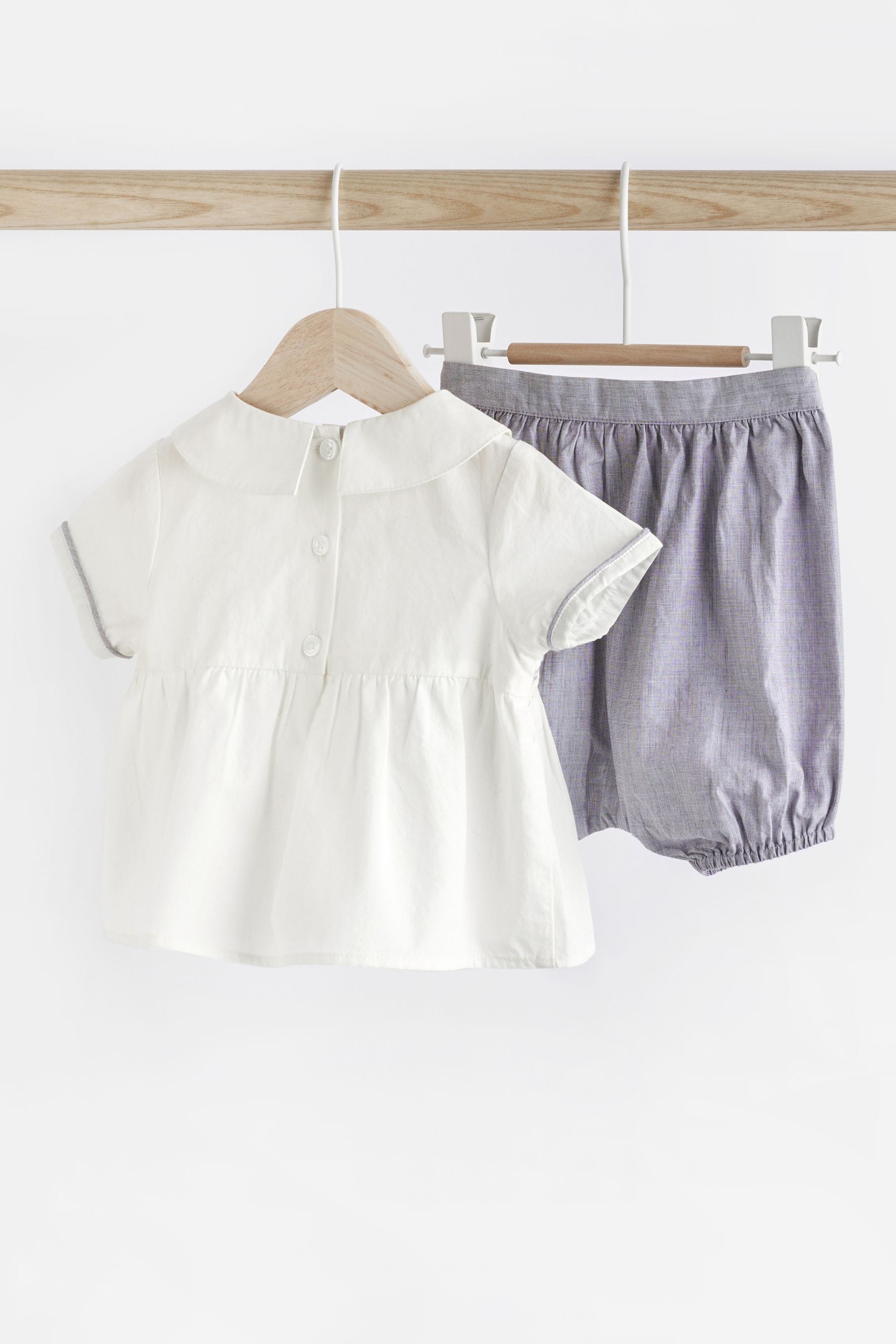 Grey/White Baby Woven Smart Top and Shorts Set (0mths-2yrs)