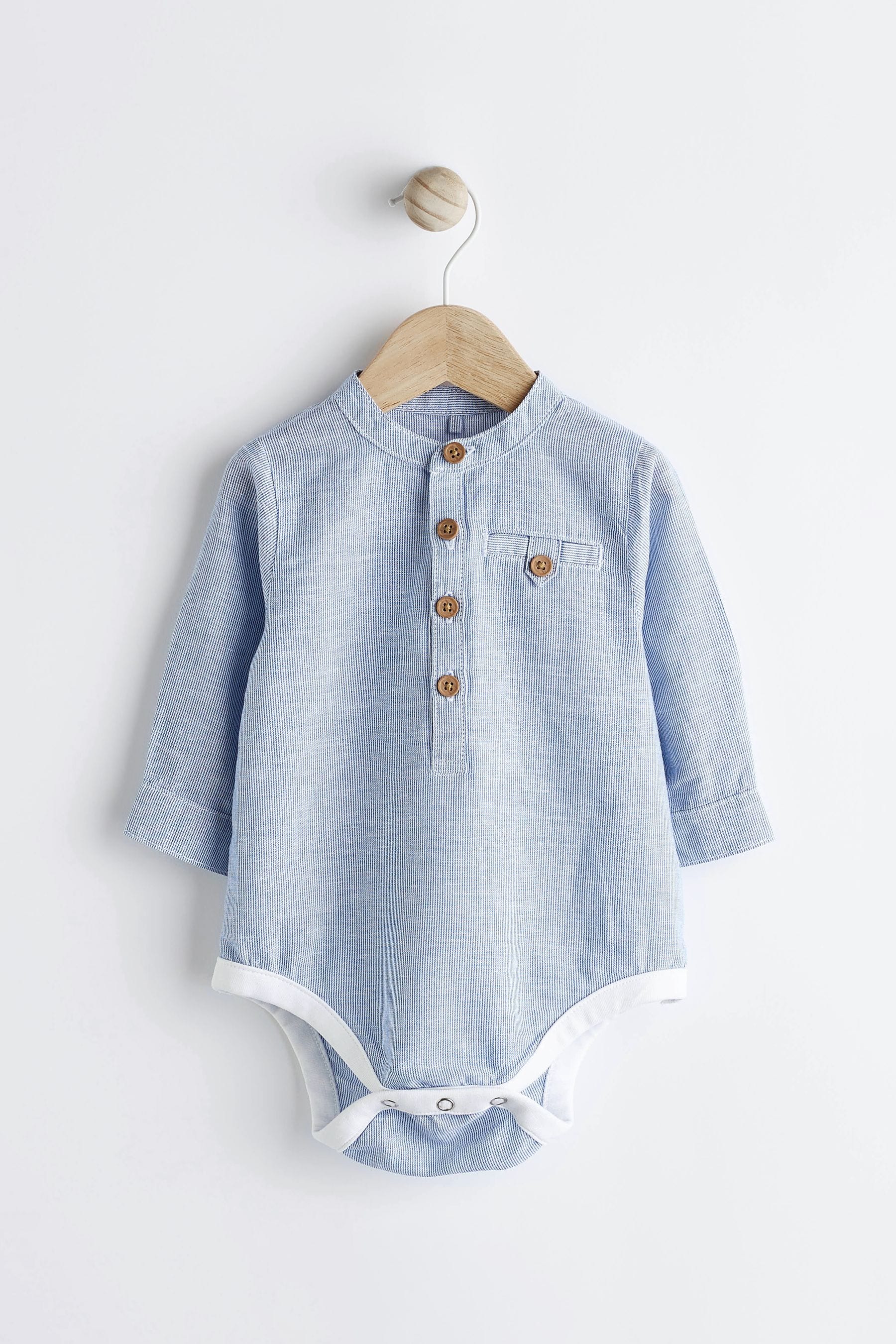 Blue Stripe Grandad Shirt Baby Bodysuit