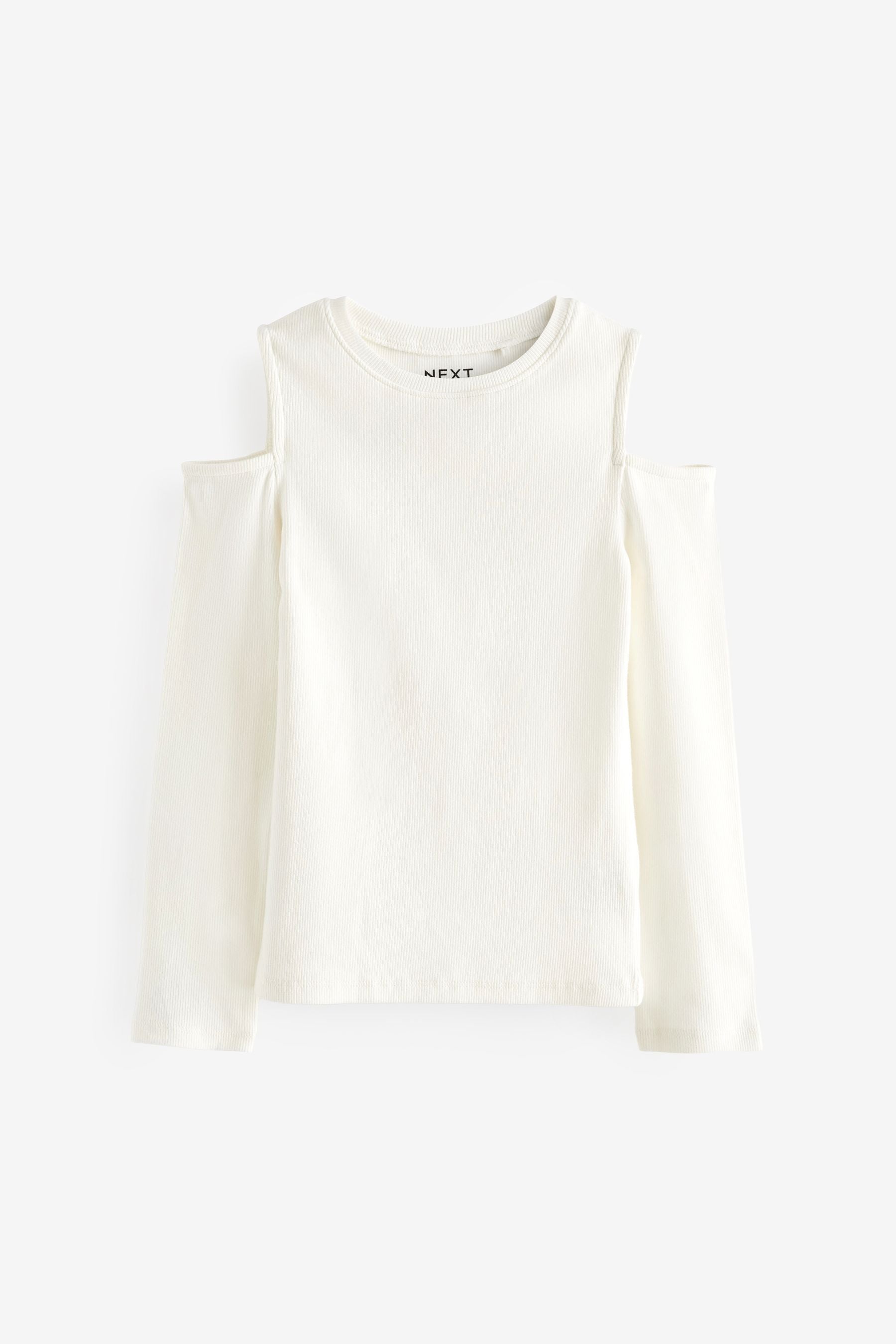 White Rib Cold Shoulder Long Sleeve T-Shirt (3-16yrs)