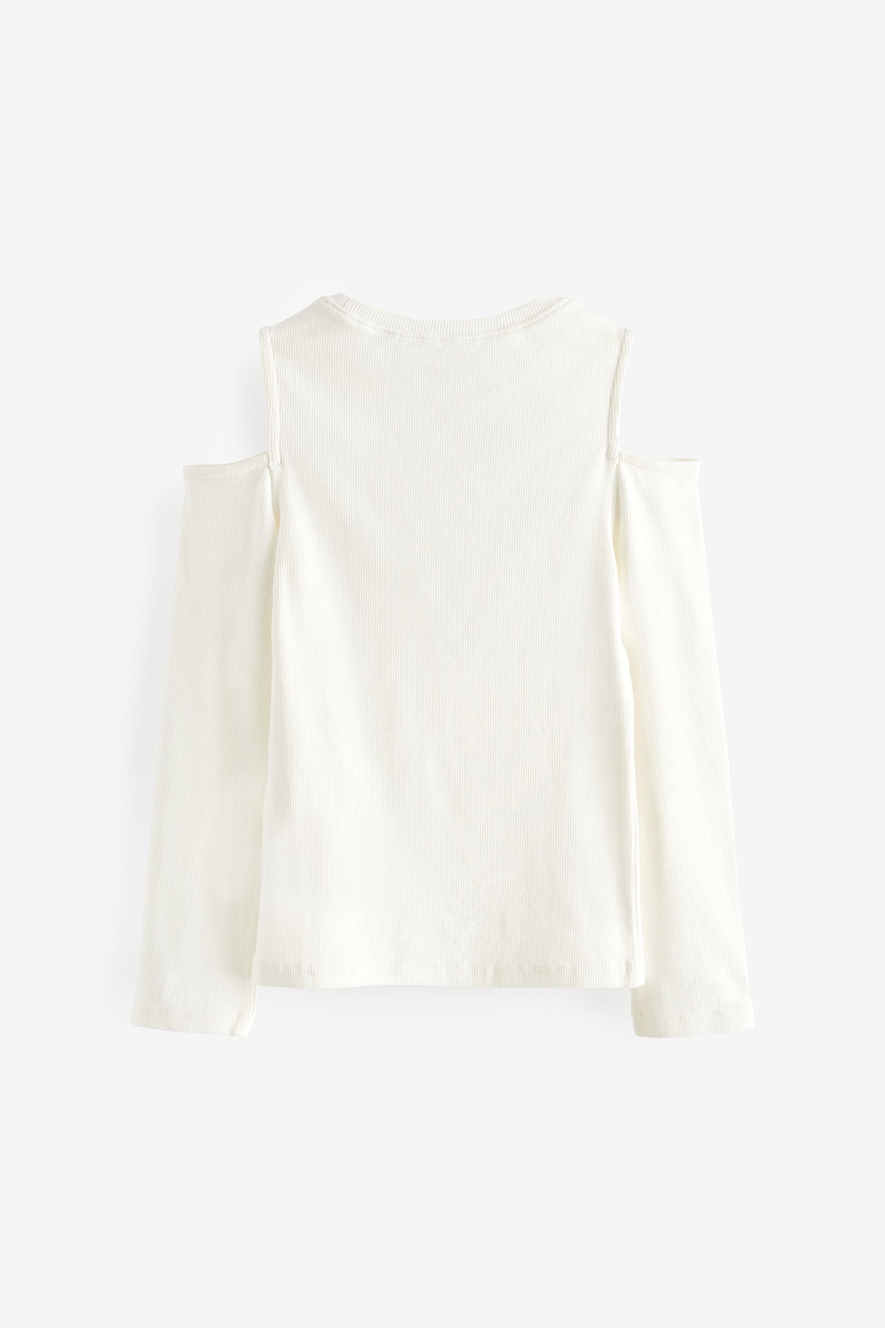 White Rib Cold Shoulder Long Sleeve T-Shirt (3-16yrs)