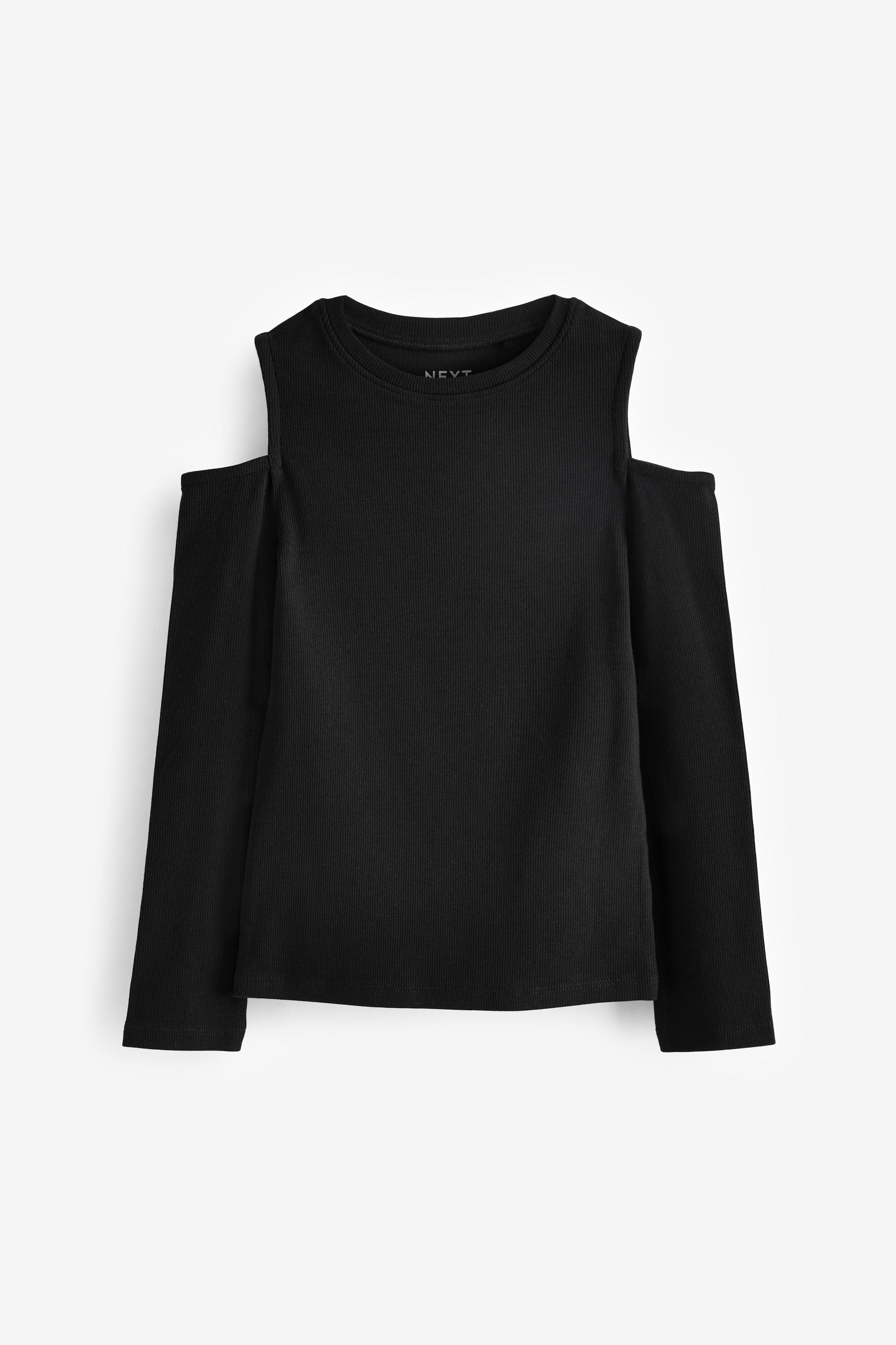 Black Rib Cold Shoulder Long Sleeve T-Shirt (3-16yrs)