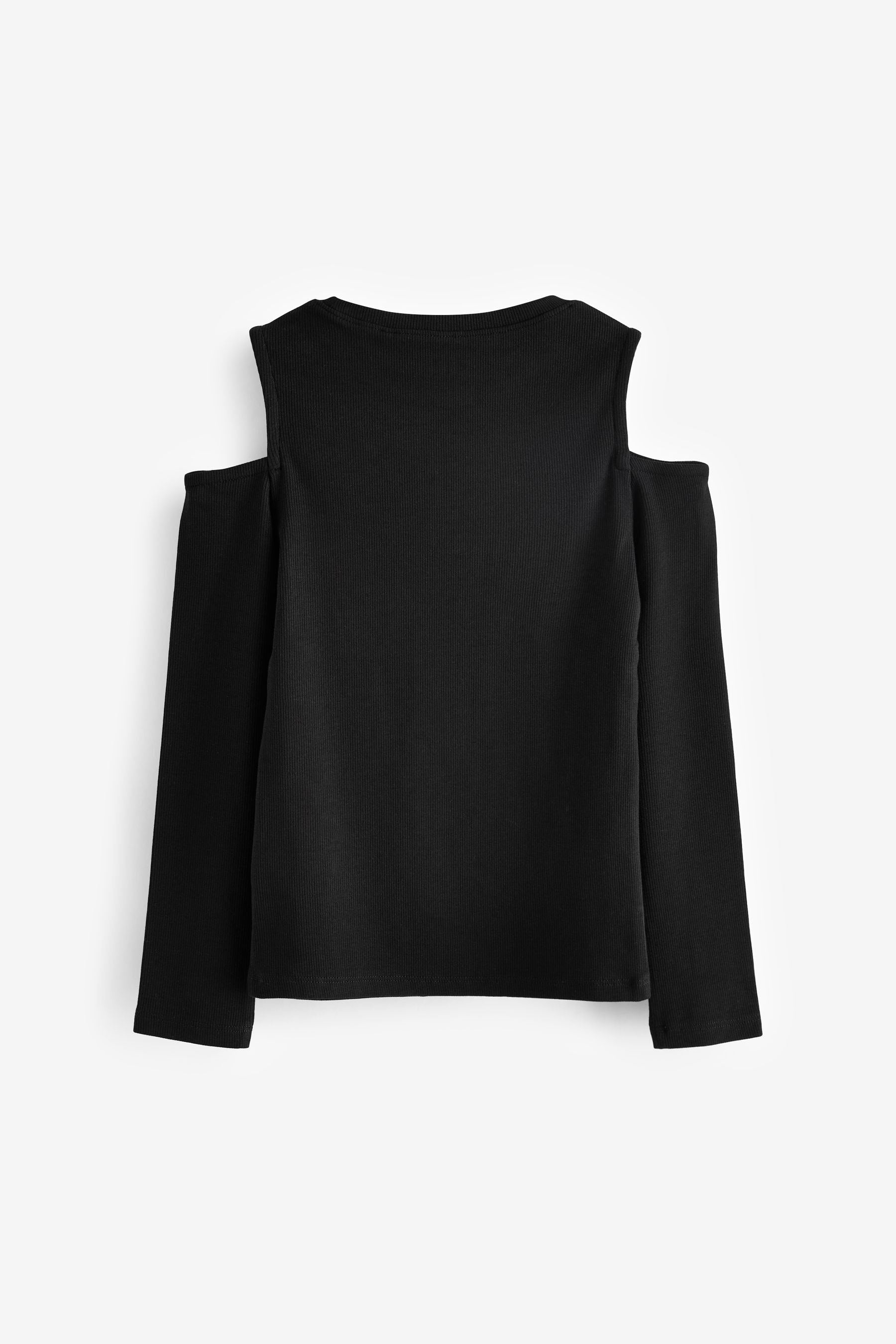 Black Rib Cold Shoulder Long Sleeve T-Shirt (3-16yrs)