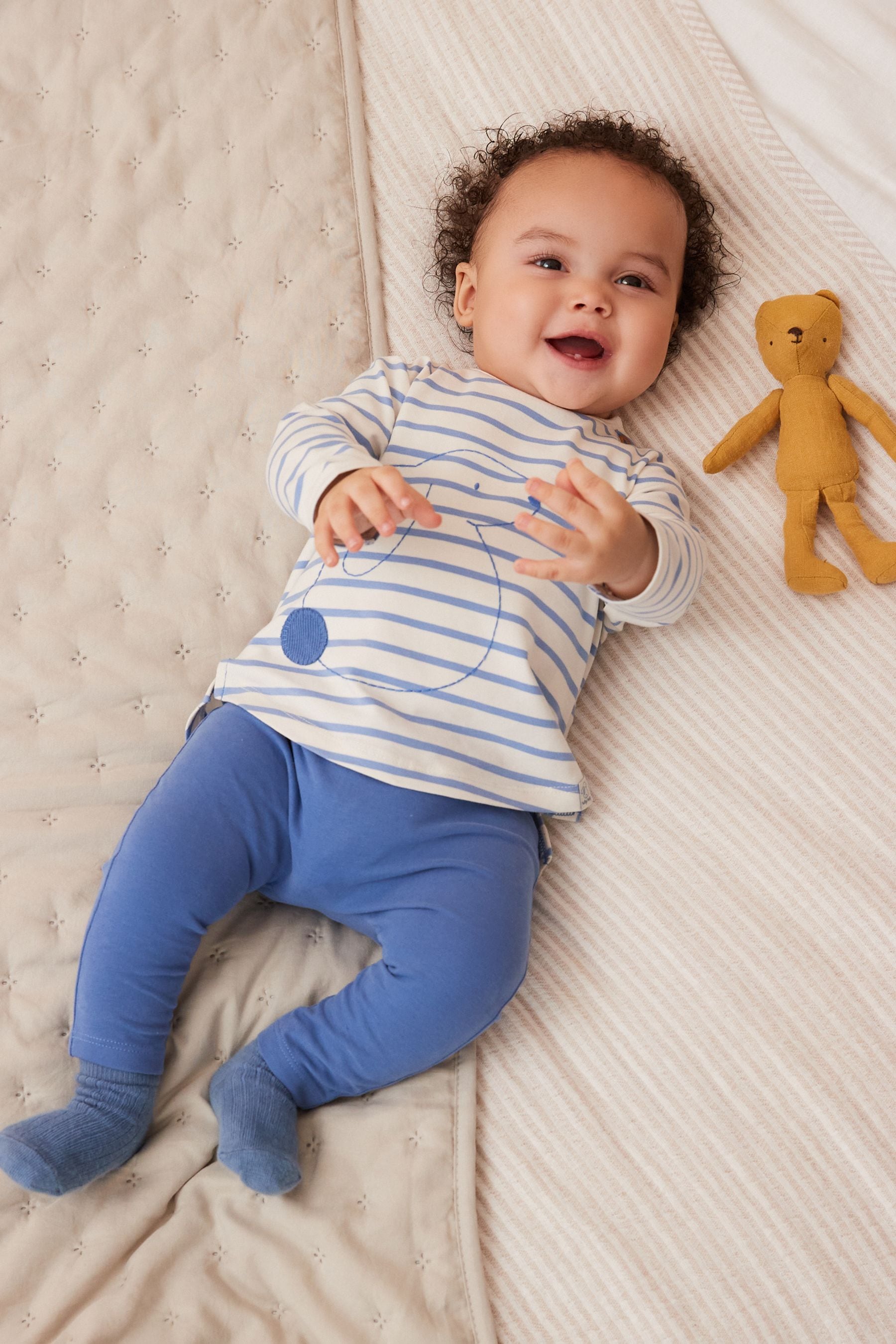 Blue/White Bunny Baby Top and Leggings 2 Piece Set