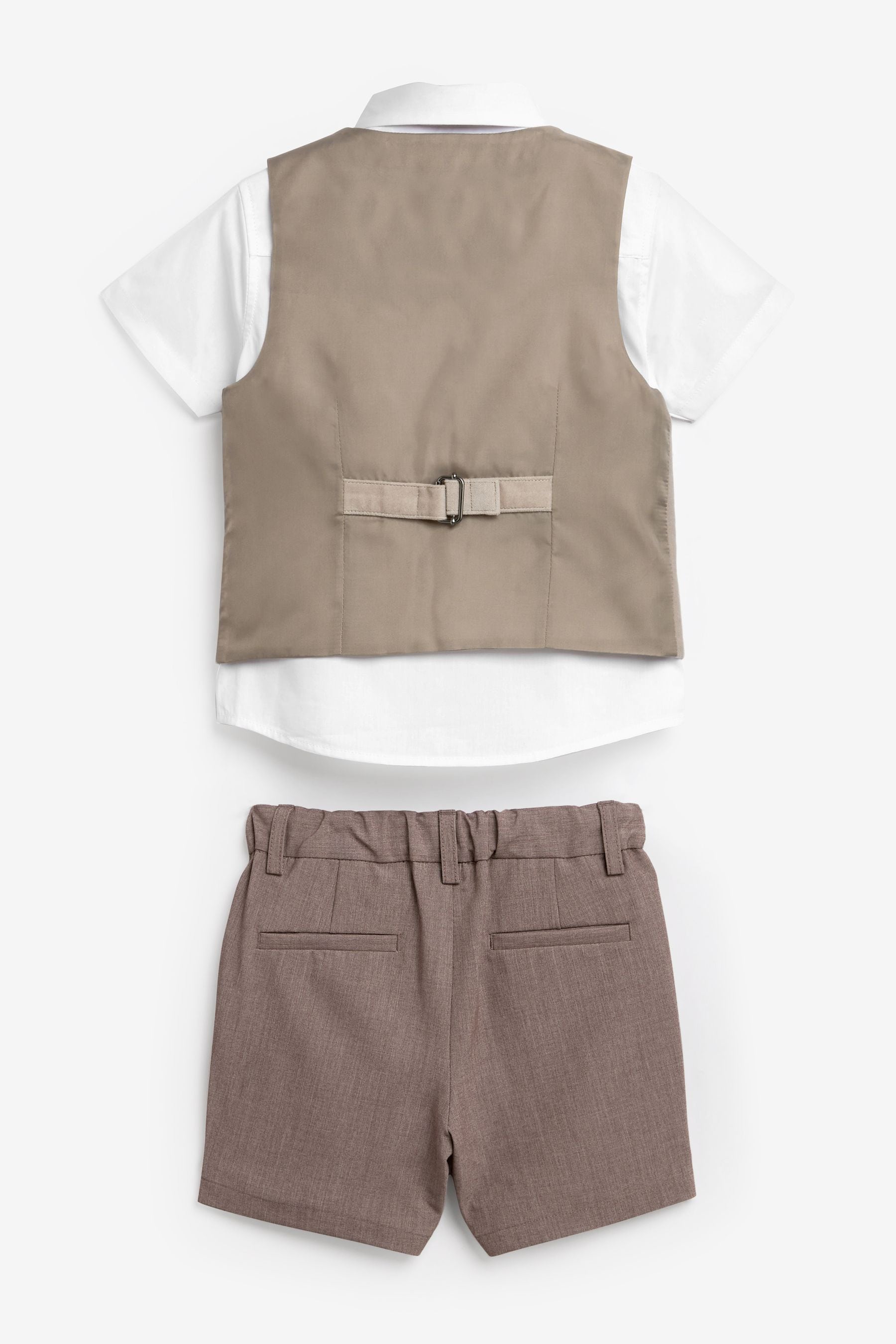 Neutral Velvet Waistcoat, Shirt, Shorts And Bow Tie 4 Piece Set (3mths-9yrs)