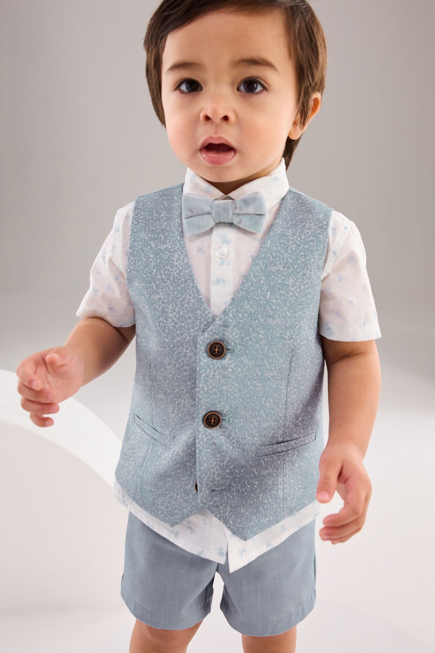 Blue Opulent Waistcoat, Shirt, Short & Bow Tie Set (3mths-9yrs)