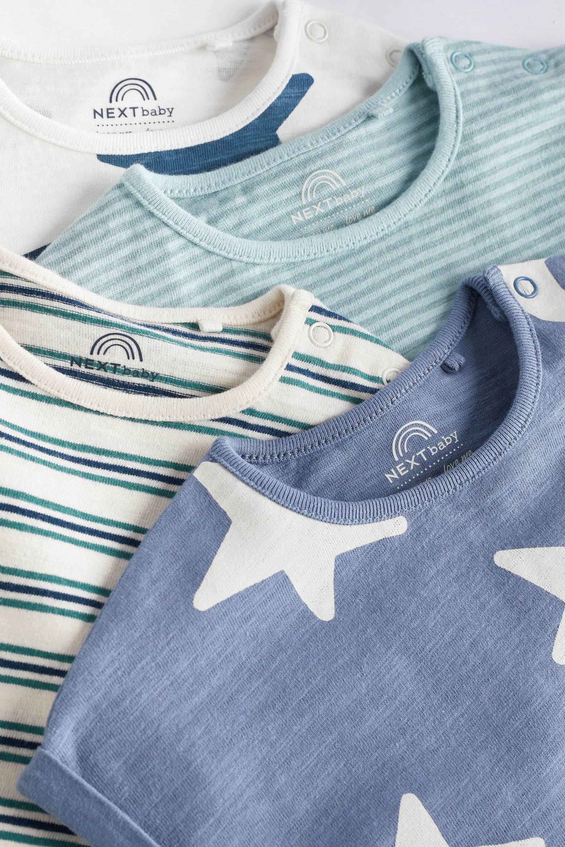 Teal Blue Star Baby Jersey Rompers 4 Pack