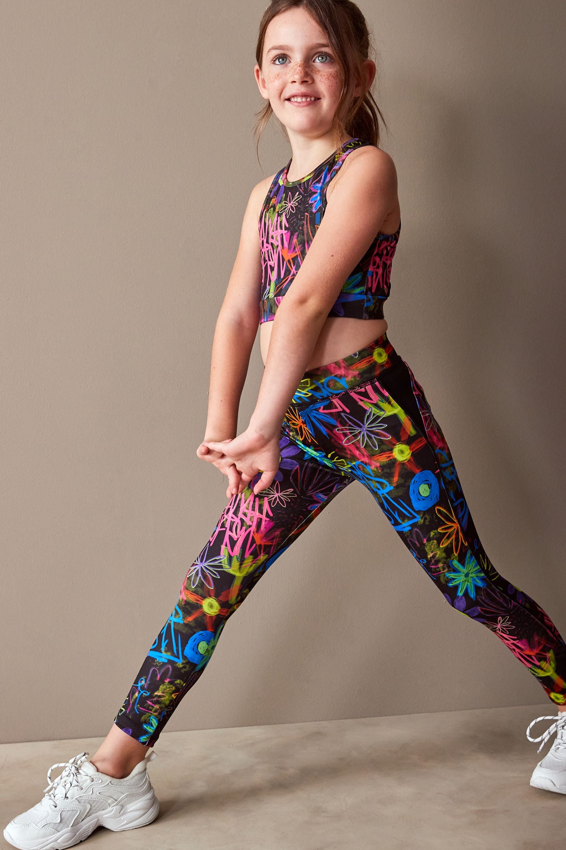 Black Graffiti Sports Leggings (3-16yrs)