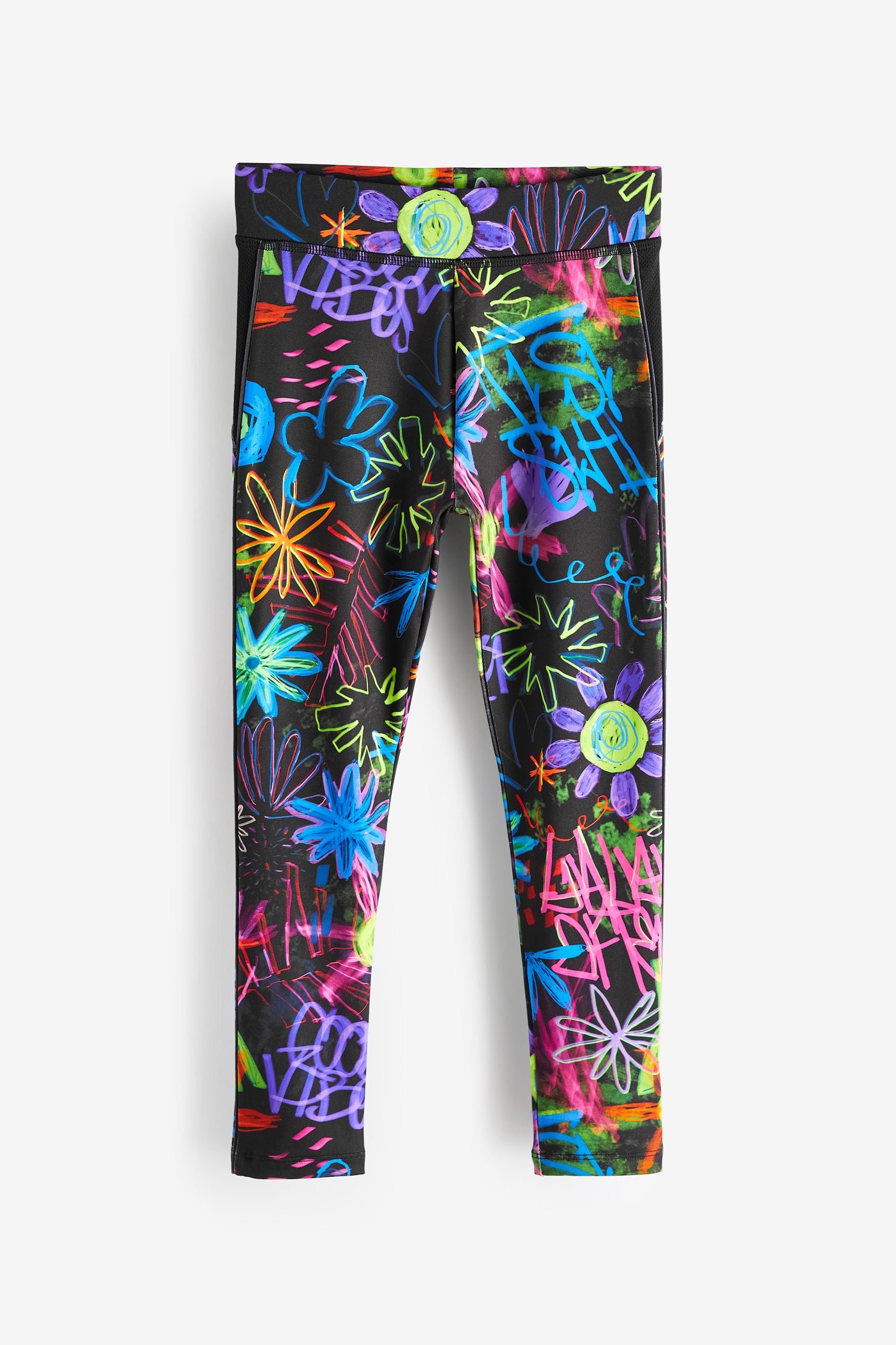 Black Graffiti Sports Leggings (3-16yrs)