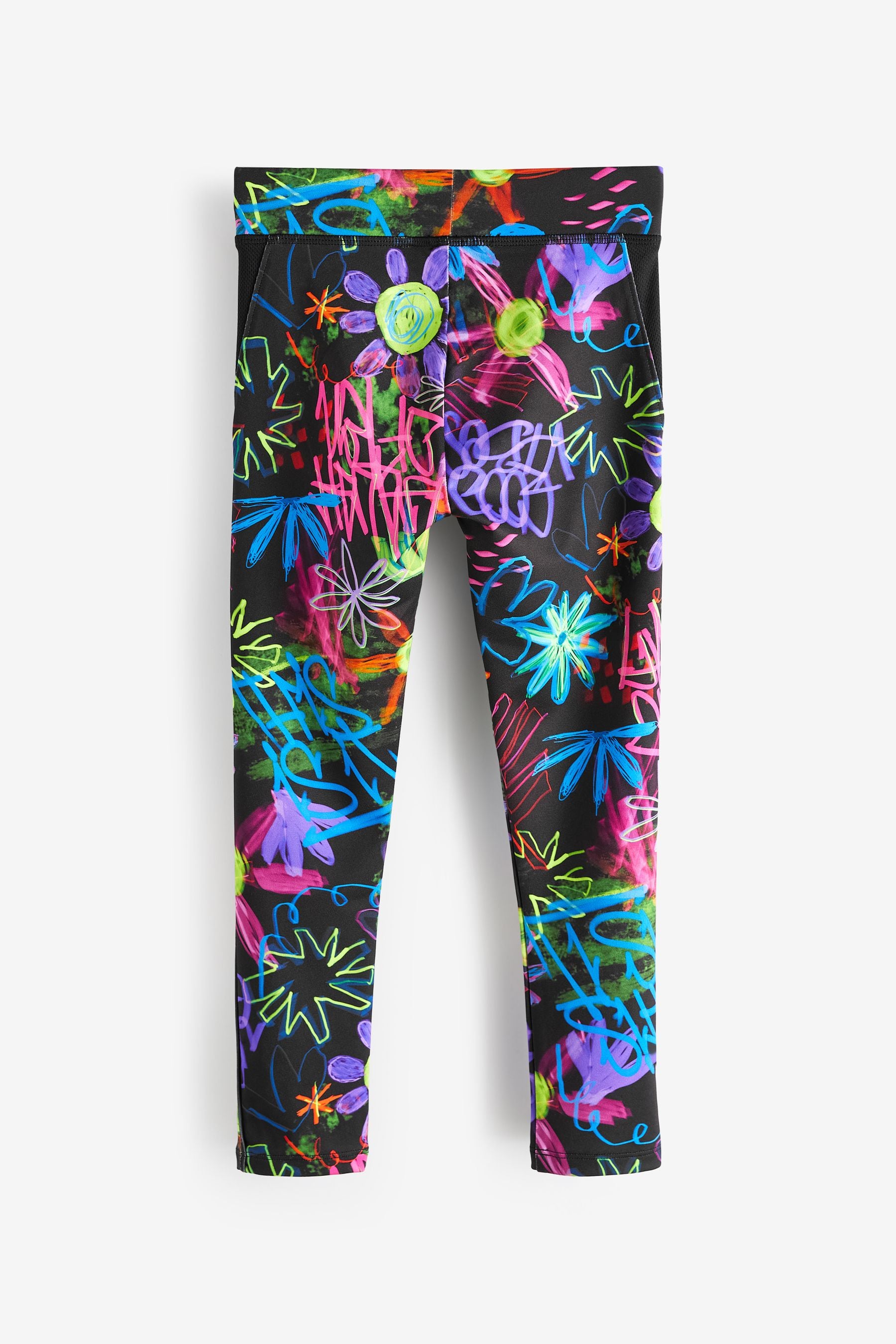 Black Graffiti Sports Leggings (3-16yrs)