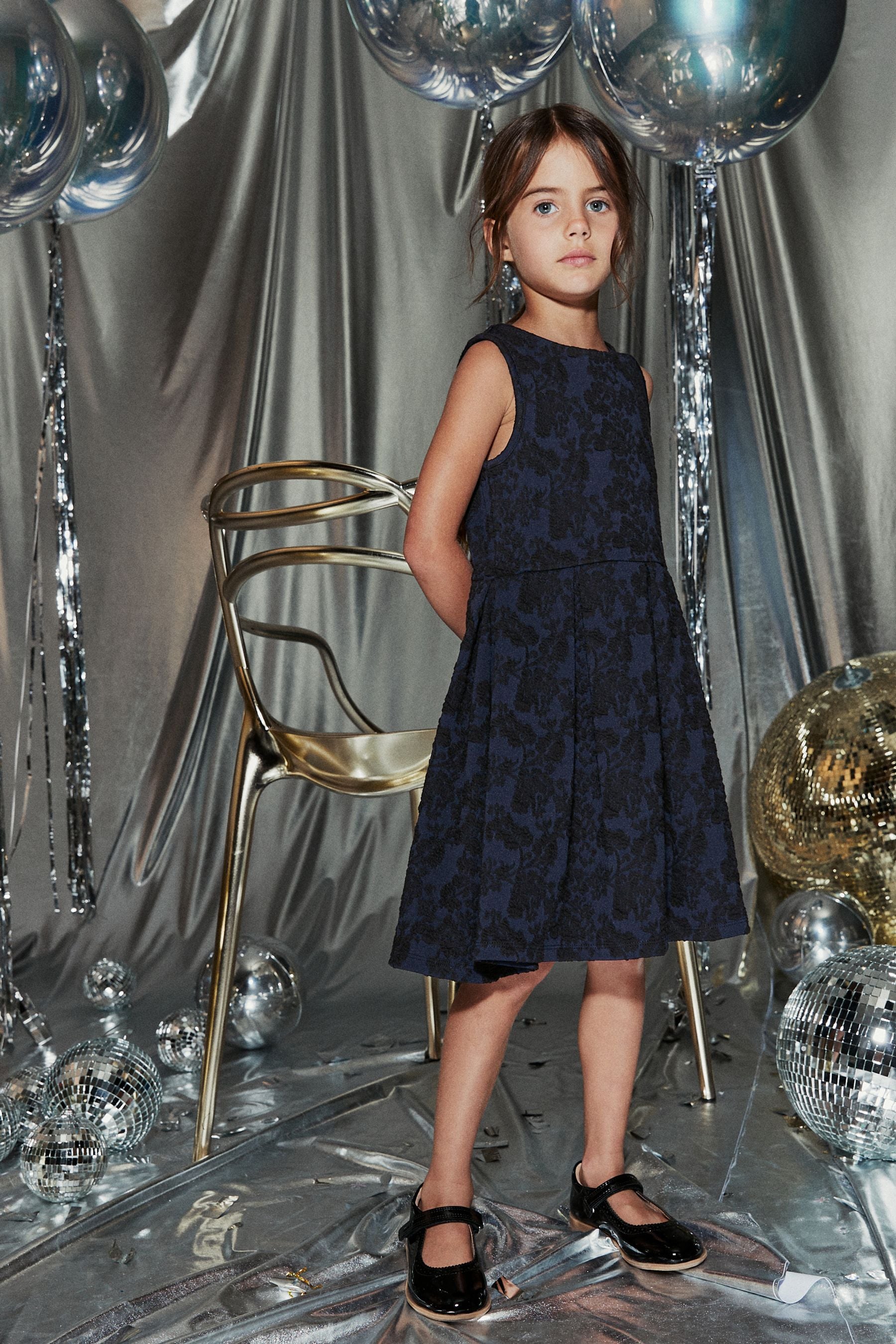 Navy Blue/ Black Floral Occasion Dress (3-16yrs)