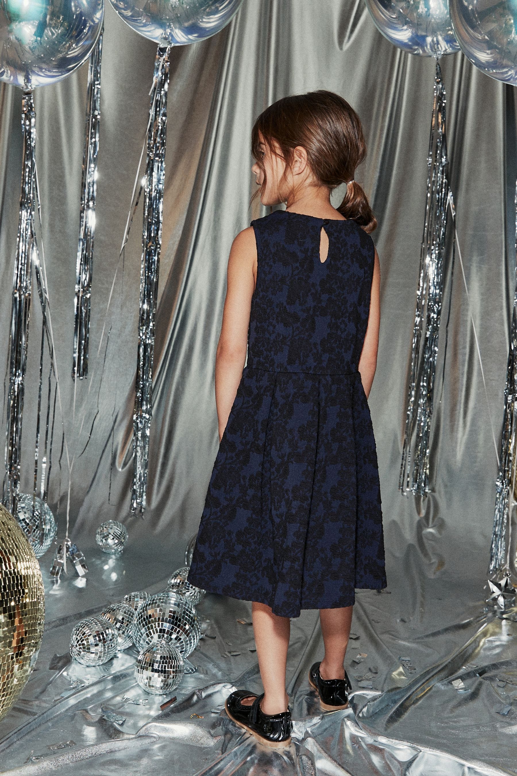 Navy Blue/ Black Floral Occasion Dress (3-16yrs)