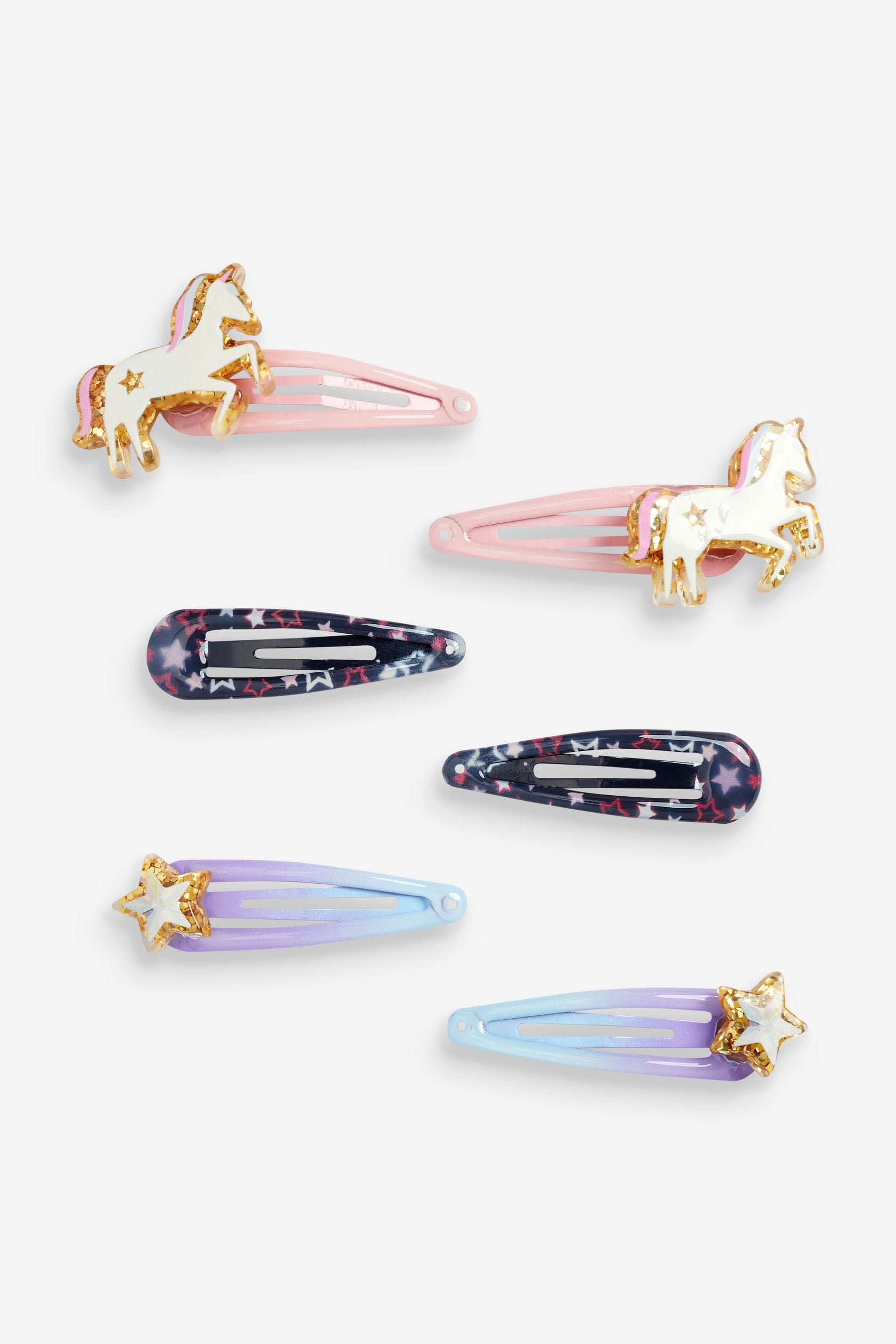 Light Pink Unicorn and Star Hair Clips 6 Pack