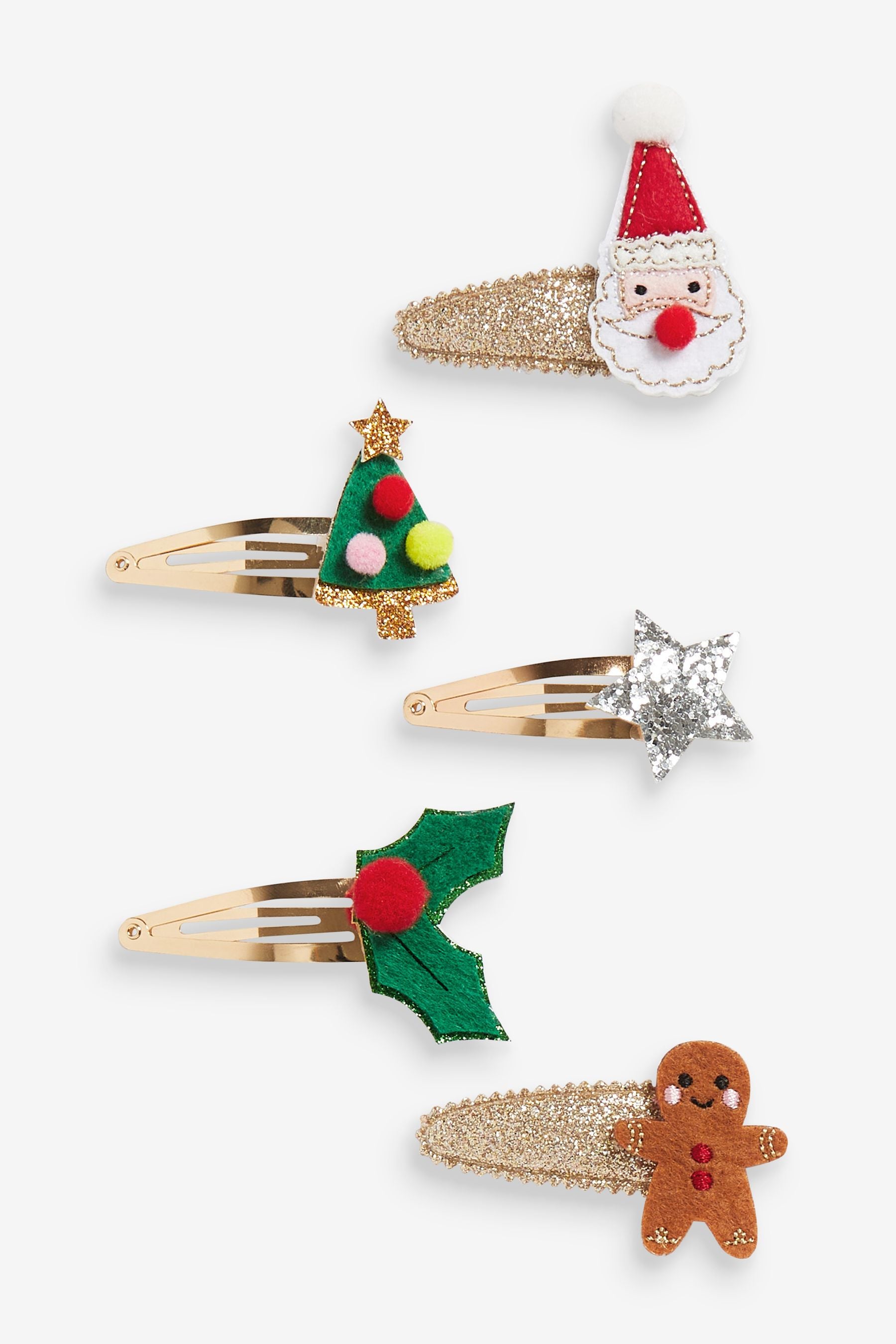 Gold Christmas Hair Clips 5PK