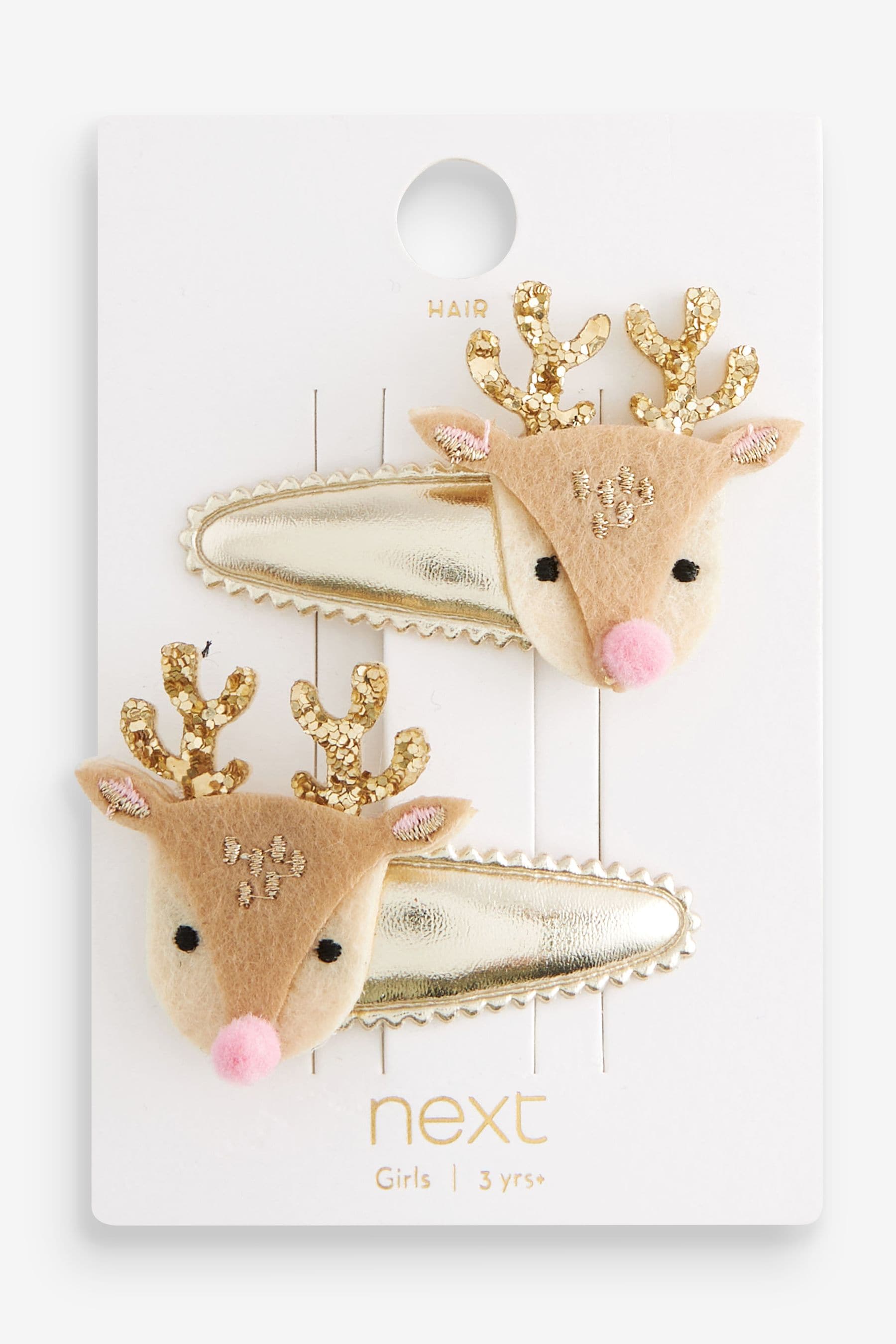 Gold Reindeer Hair Clips 2 Pack