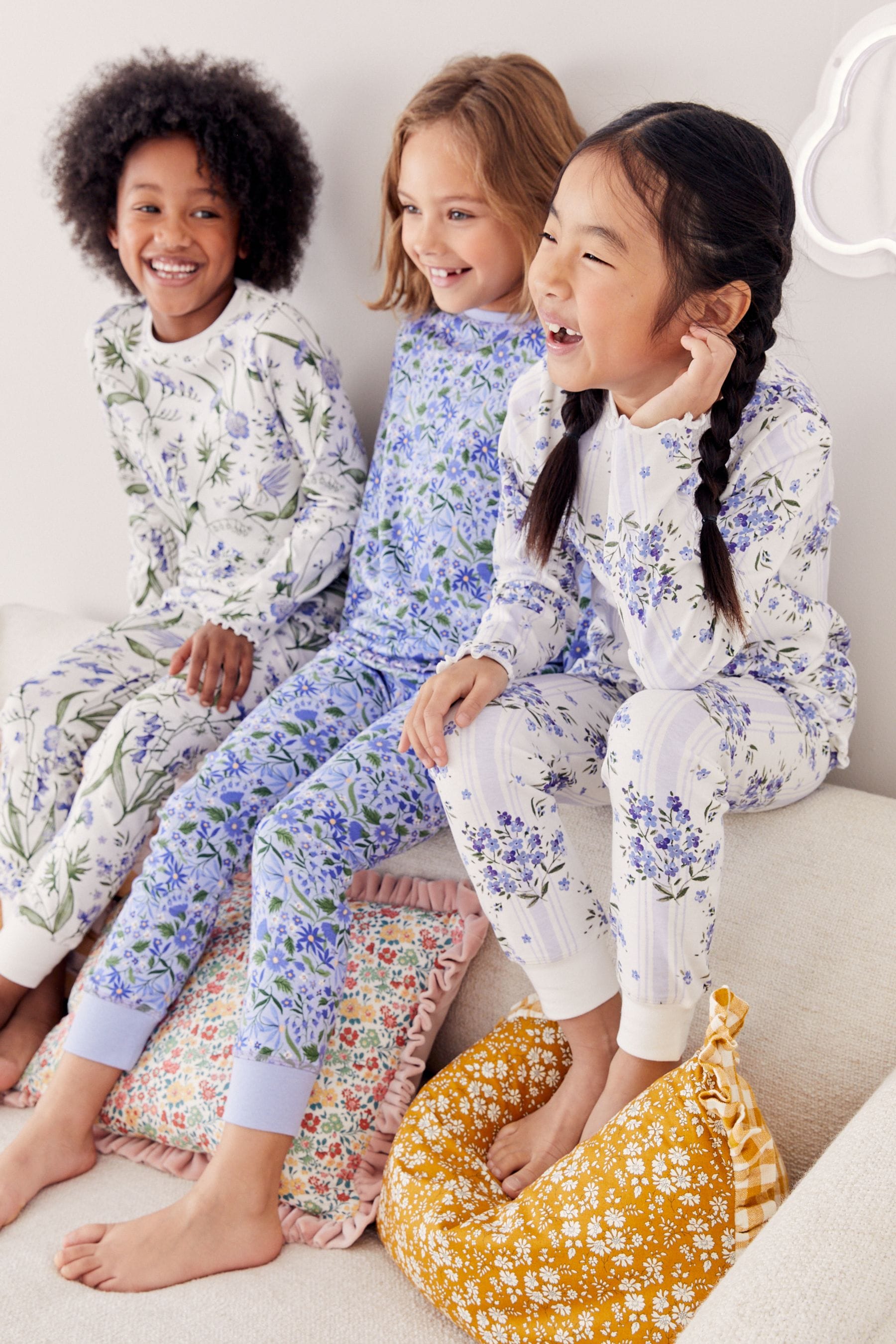 Blue/White Bluebell Floral Pyjamas 3 Pack (9mths-16yrs)