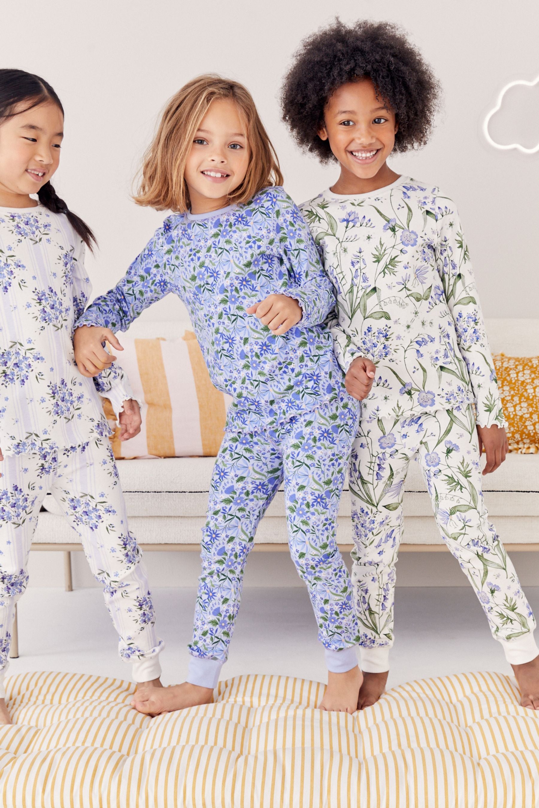 Blue/White Bluebell Floral Pyjamas 3 Pack (9mths-16yrs)