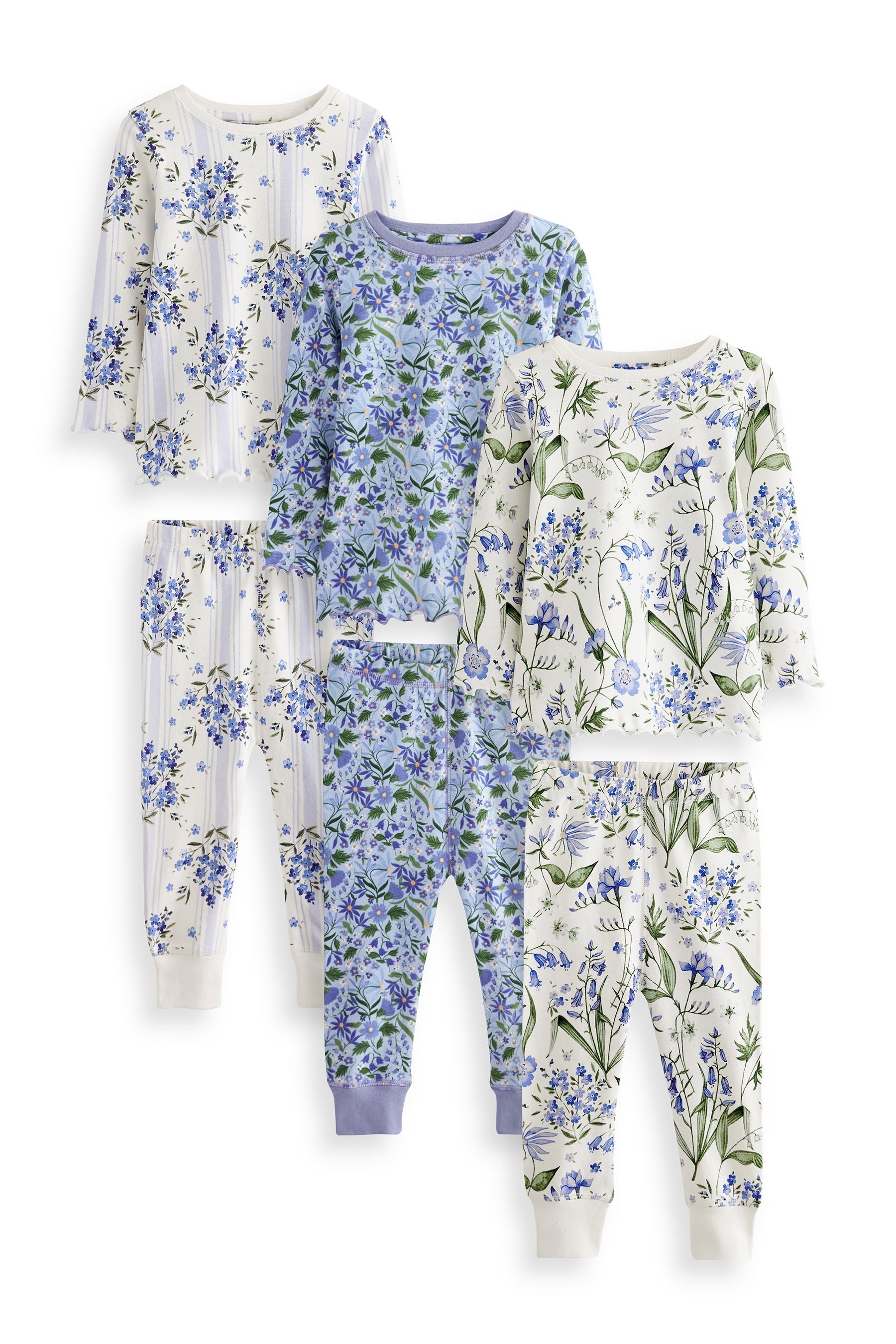 Blue/White Bluebell Floral Pyjamas 3 Pack (9mths-16yrs)