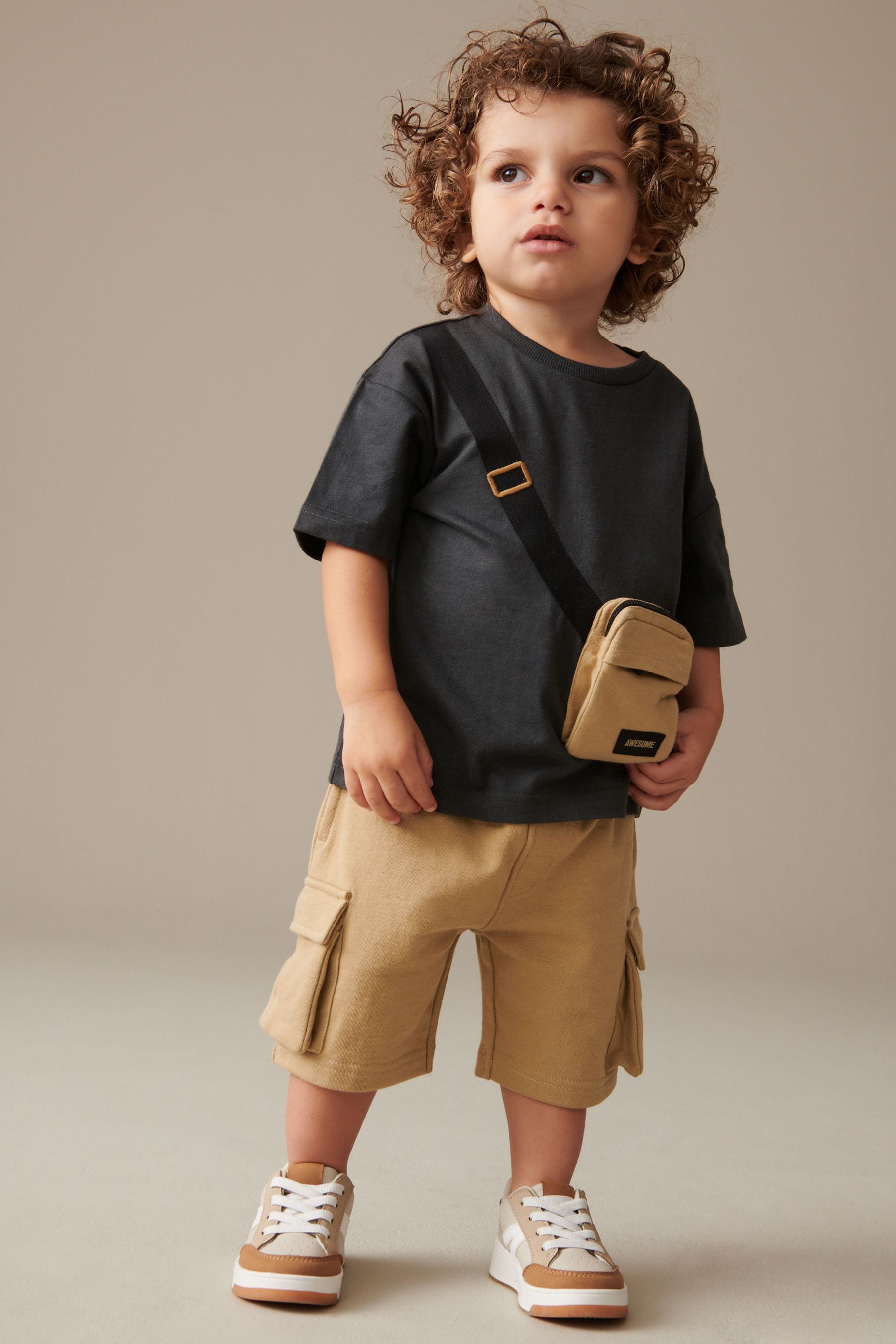 Tan Brown/Grey Utility Bumbag Short Sleeve T-Shirt & Shorts Set (3mths-7yrs)