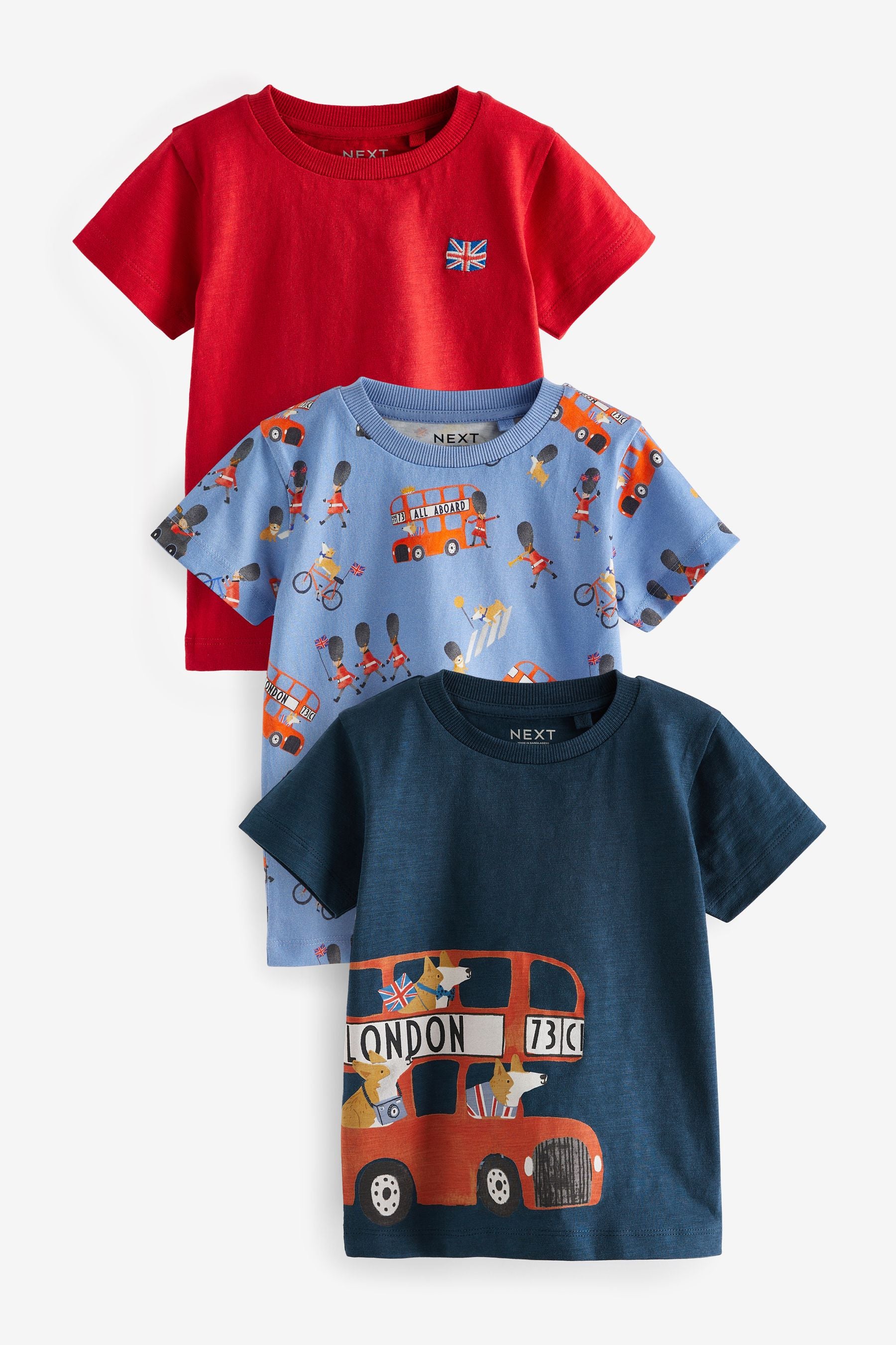 Red/Blue London Short Sleeve Character T-Shirts 3 Pack (3mths-7yrs)