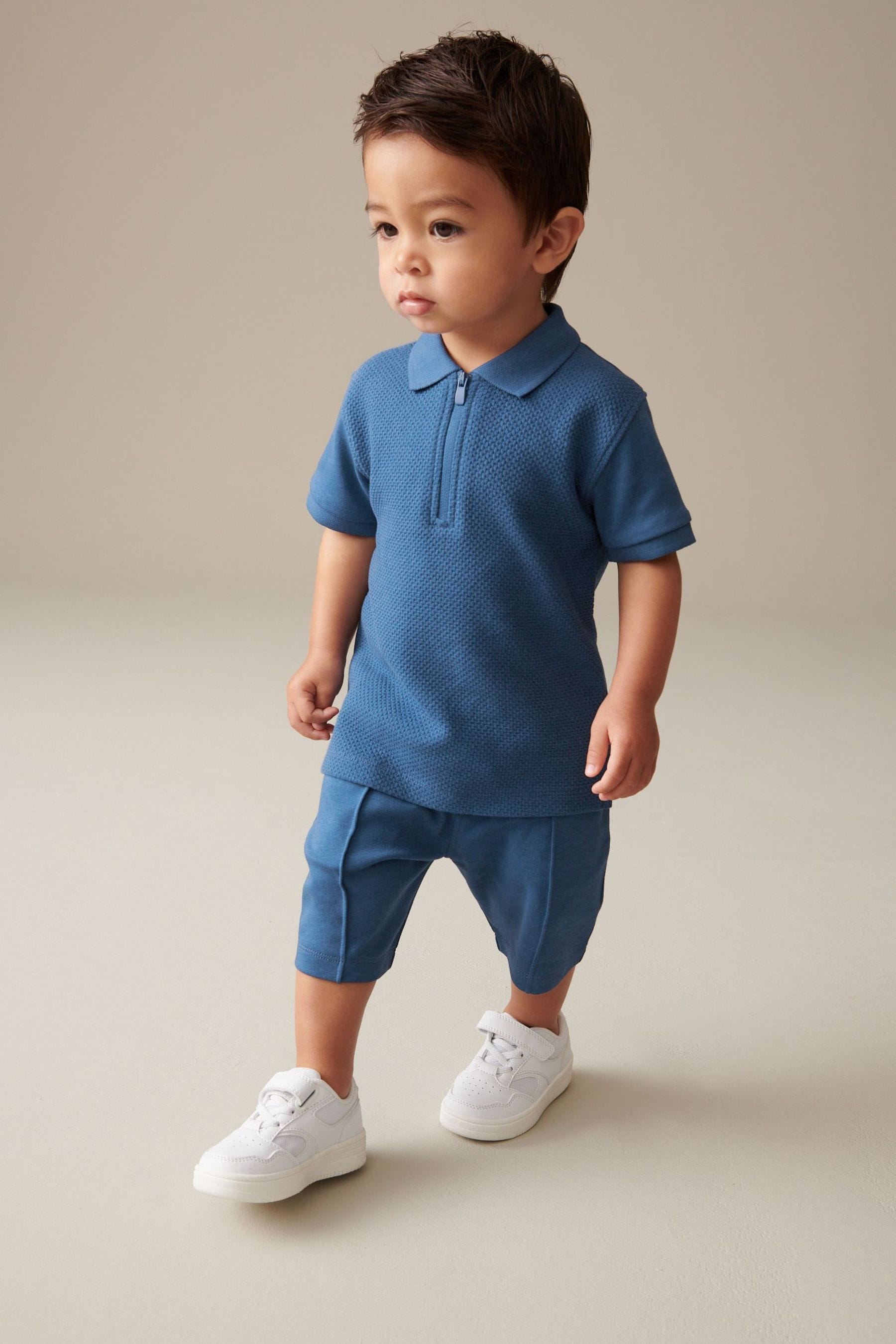 Blue Zip Polo Shirt and Shorts Set (3mths-7yrs)