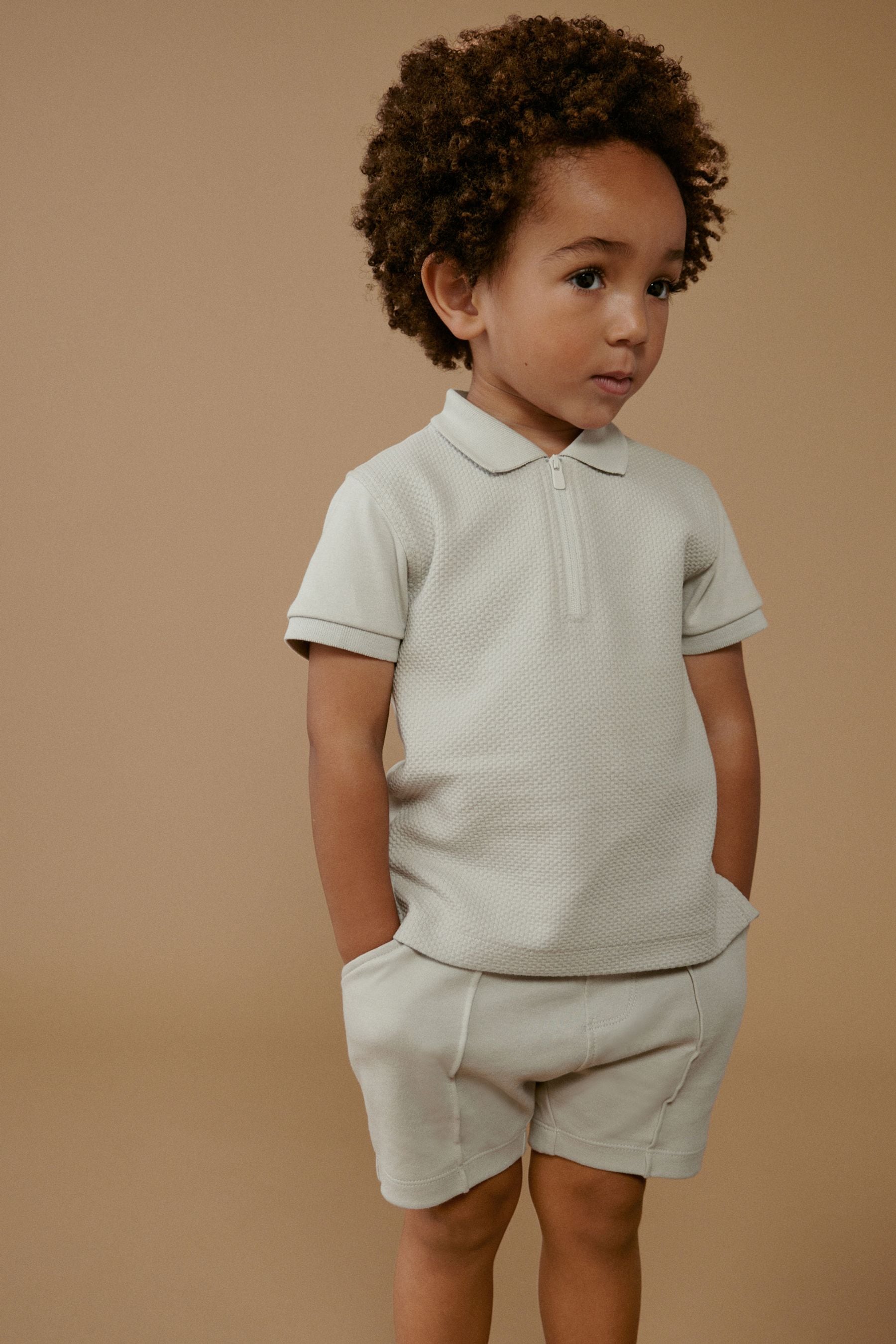 Grey Zip Polo Shirt and Shorts Set (3mths-7yrs)