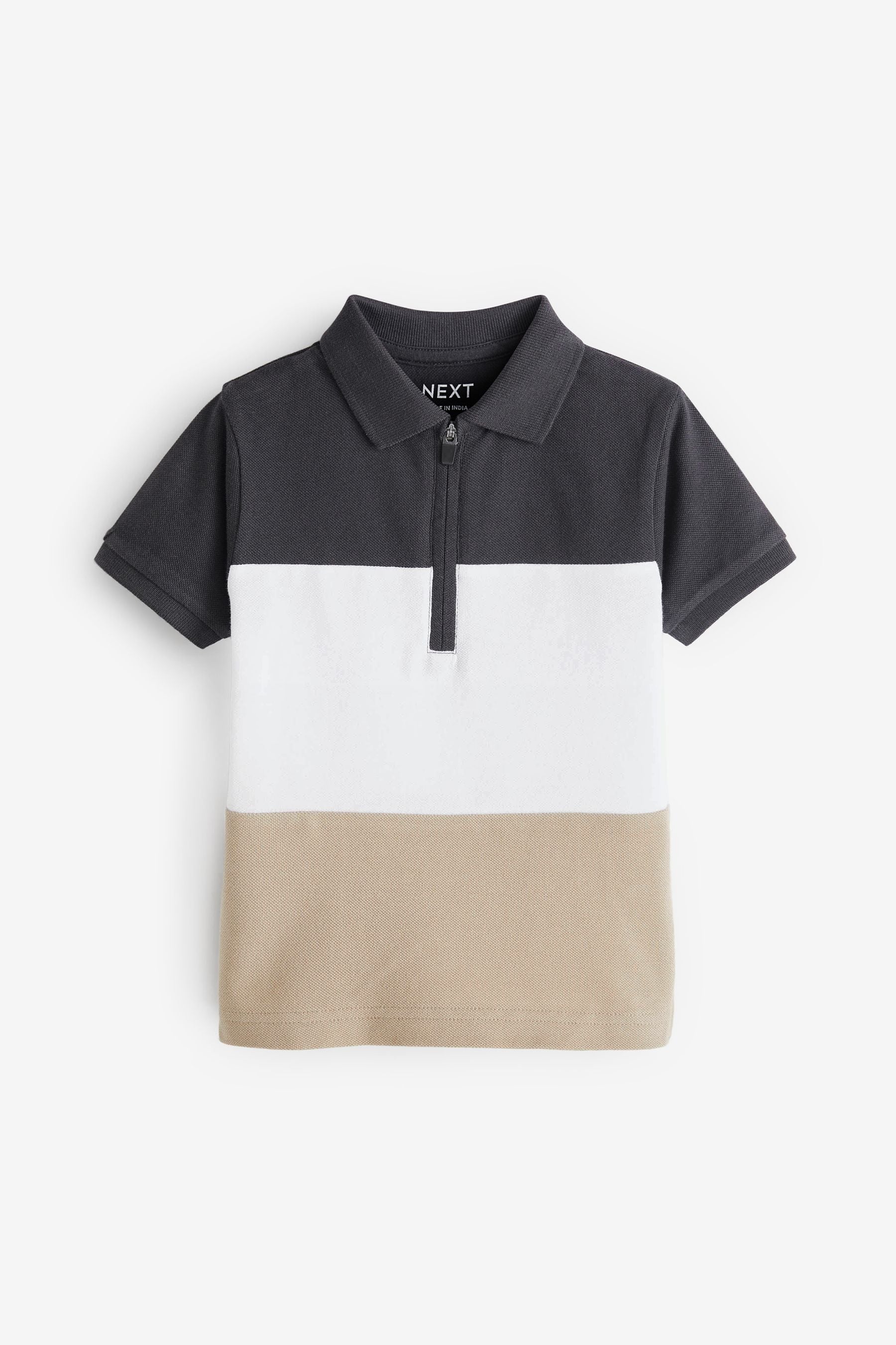 Black/Cream Short Sleeve Colourblock Polo Shirt (3mths-7yrs)