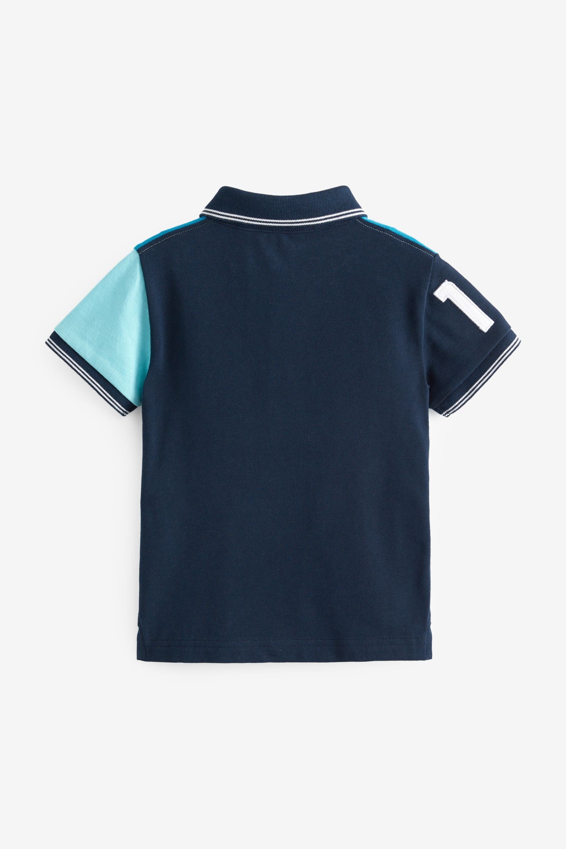 Blue Short Sleeve Colourblock Polo Shirt (3mths-7yrs)