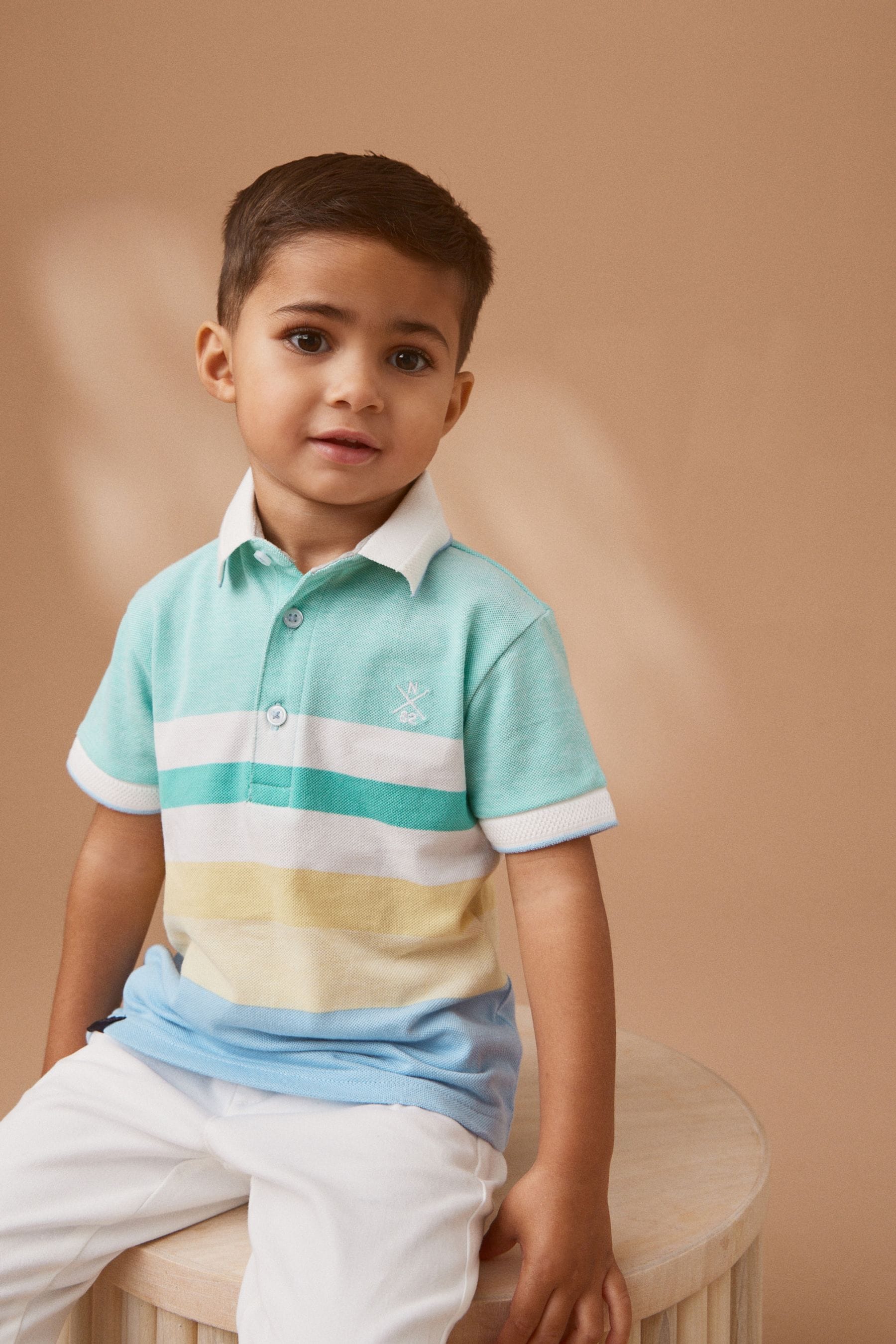 Blue/Yellow Short Sleeve Colourblock Polo Shirt (3mths-7yrs)