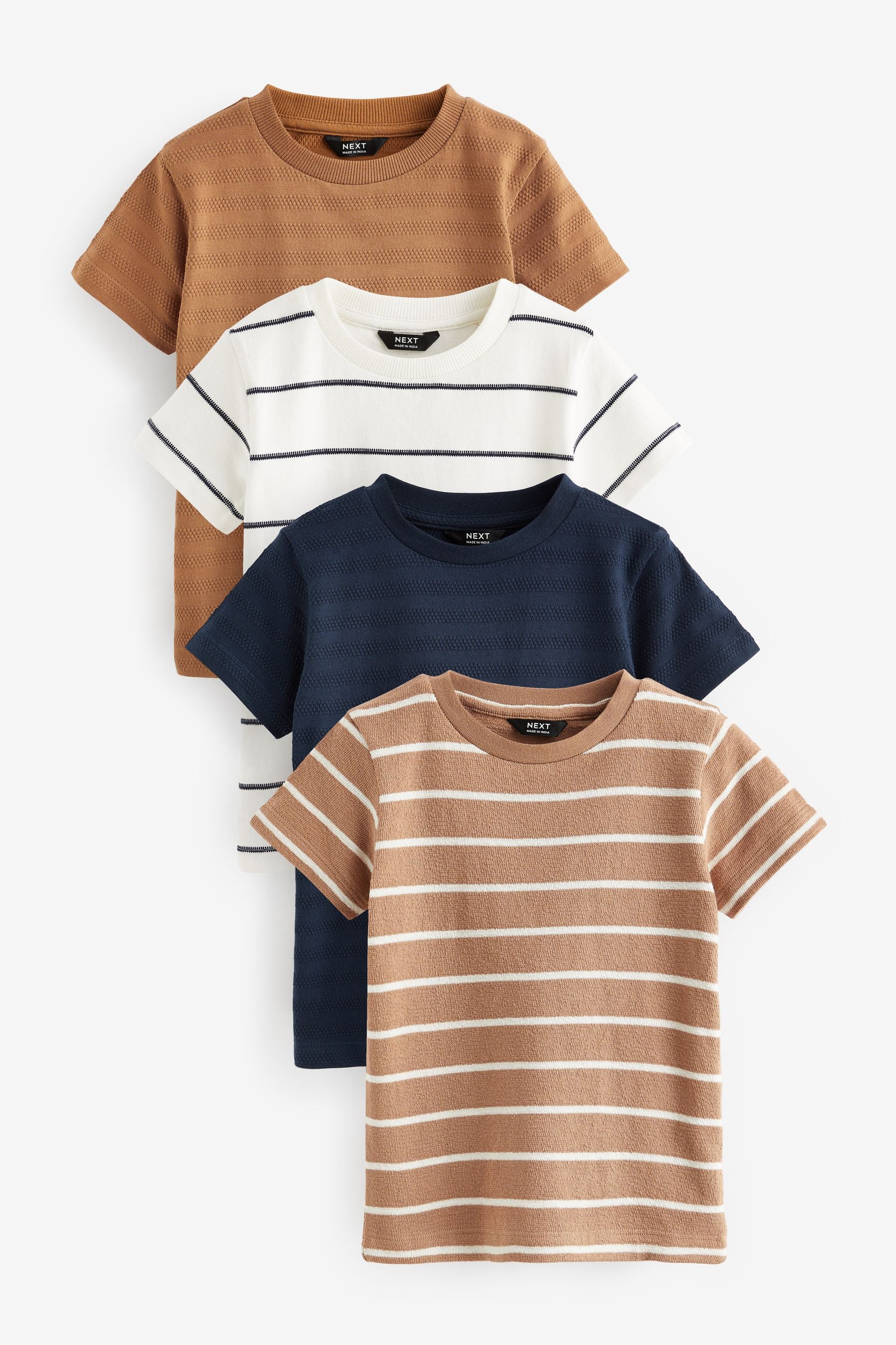 Blue/Tan Textured Short Sleeve T-Shirt 4 Pack (3mths-7yrs)