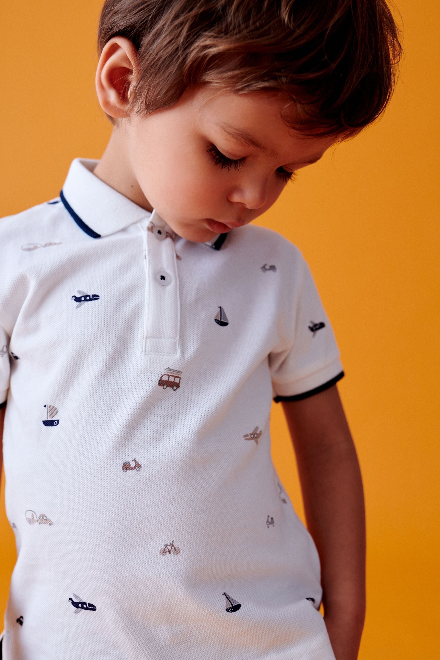 White All Over Printed Polo Shirt And Shorts Set (3mths-7yrs)