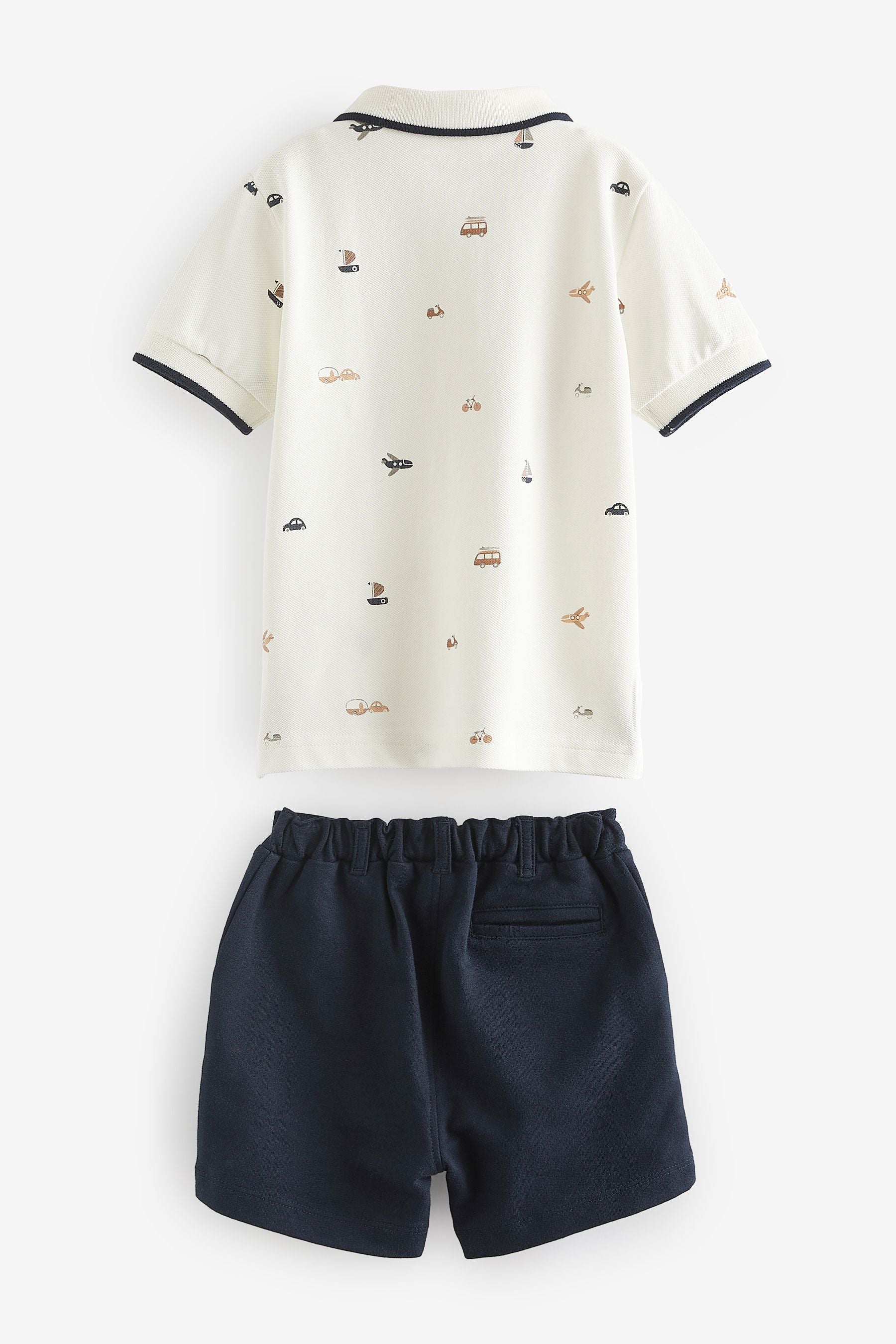 White All Over Printed Polo Shirt And Shorts Set (3mths-7yrs)