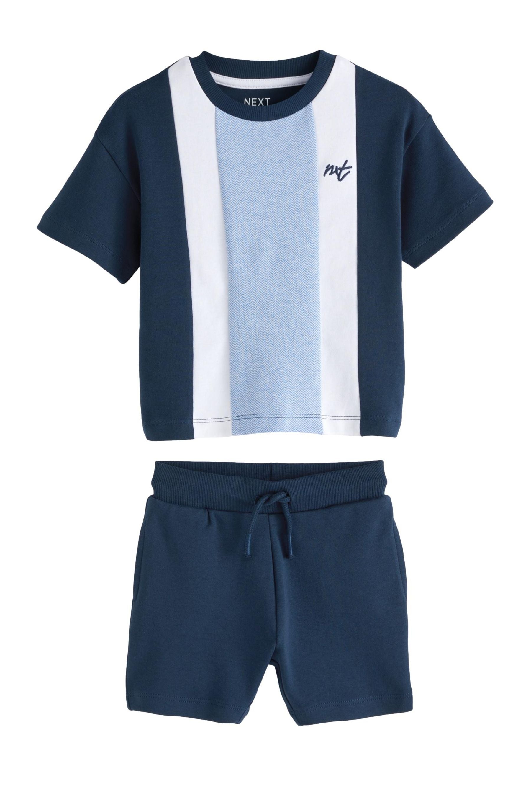 Blue Short Sleeve Colourblock T-Shirt and Shorts Set (3mths-7yrs)