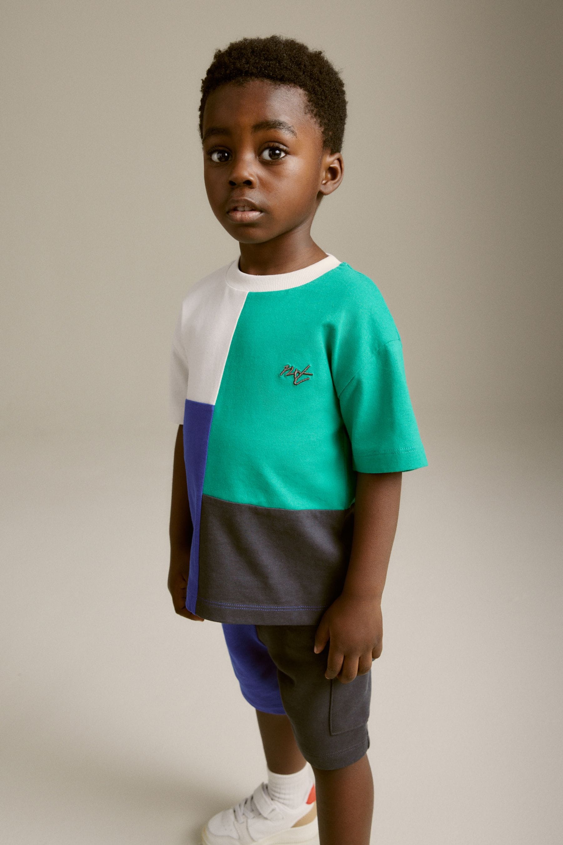 Blue/Green Short Sleeve Colourblock T-Shirt and Shorts Set (3mths-7yrs)