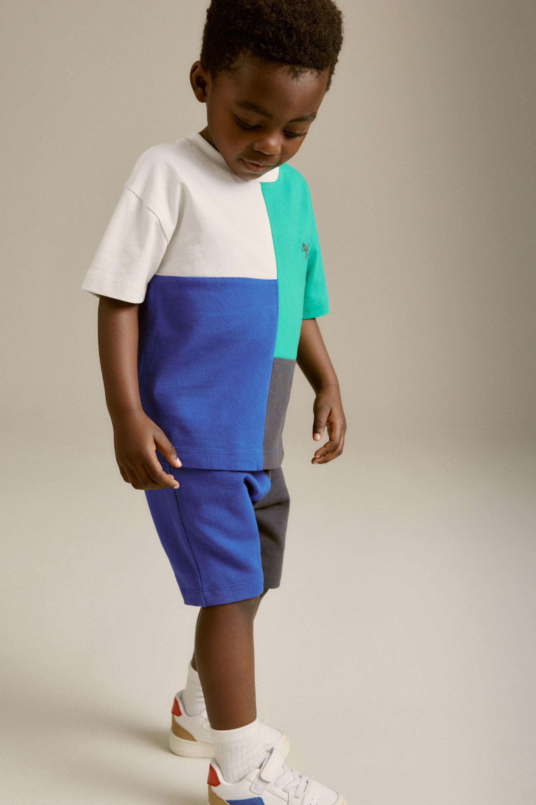 Blue/Green Short Sleeve Colourblock T-Shirt and Shorts Set (3mths-7yrs)