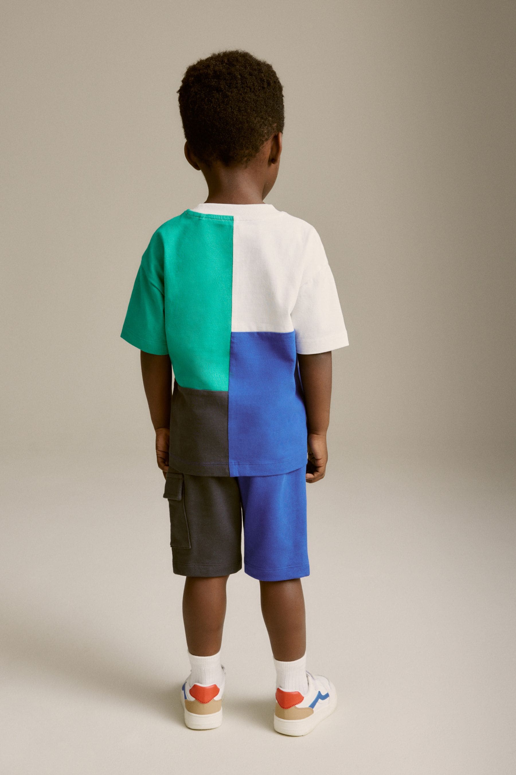 Blue/Green Short Sleeve Colourblock T-Shirt and Shorts Set (3mths-7yrs)