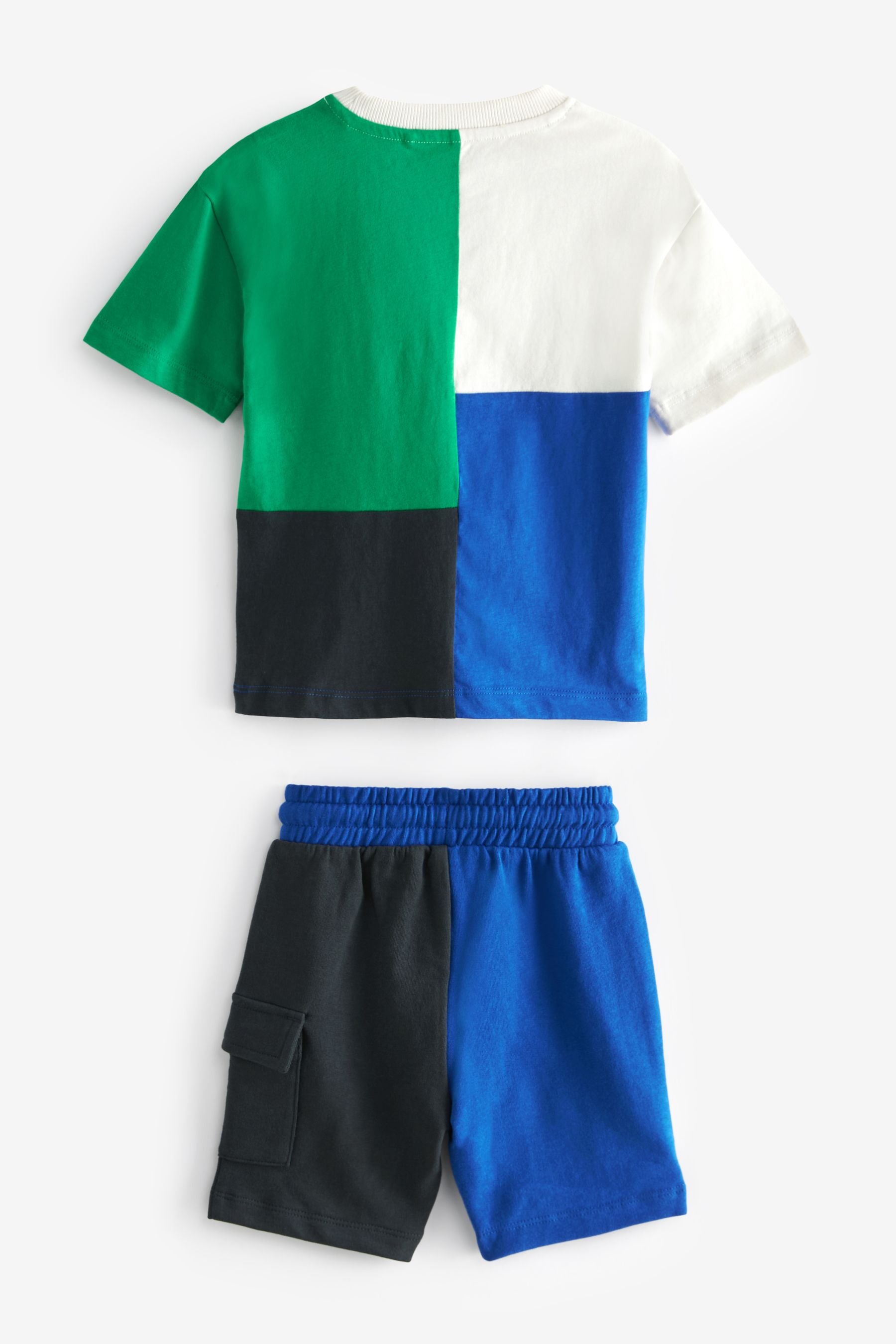 Blue/Green Short Sleeve Colourblock T-Shirt and Shorts Set (3mths-7yrs)