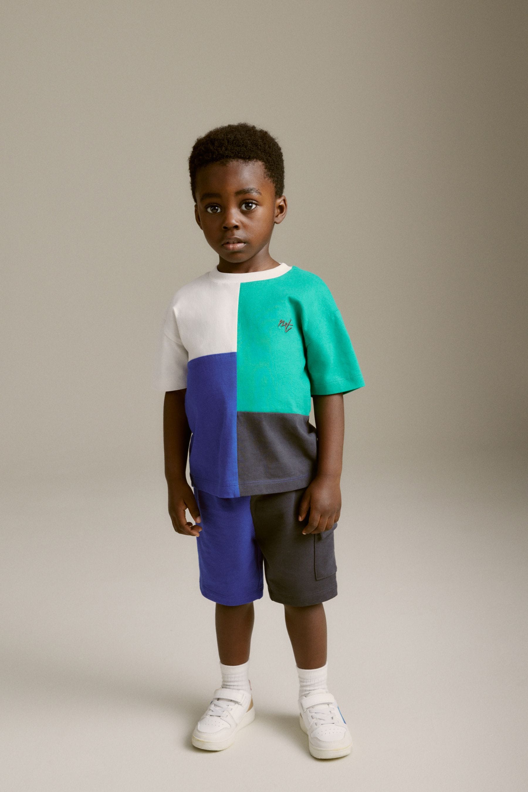 Blue/Green Short Sleeve Colourblock T-Shirt and Shorts Set (3mths-7yrs)