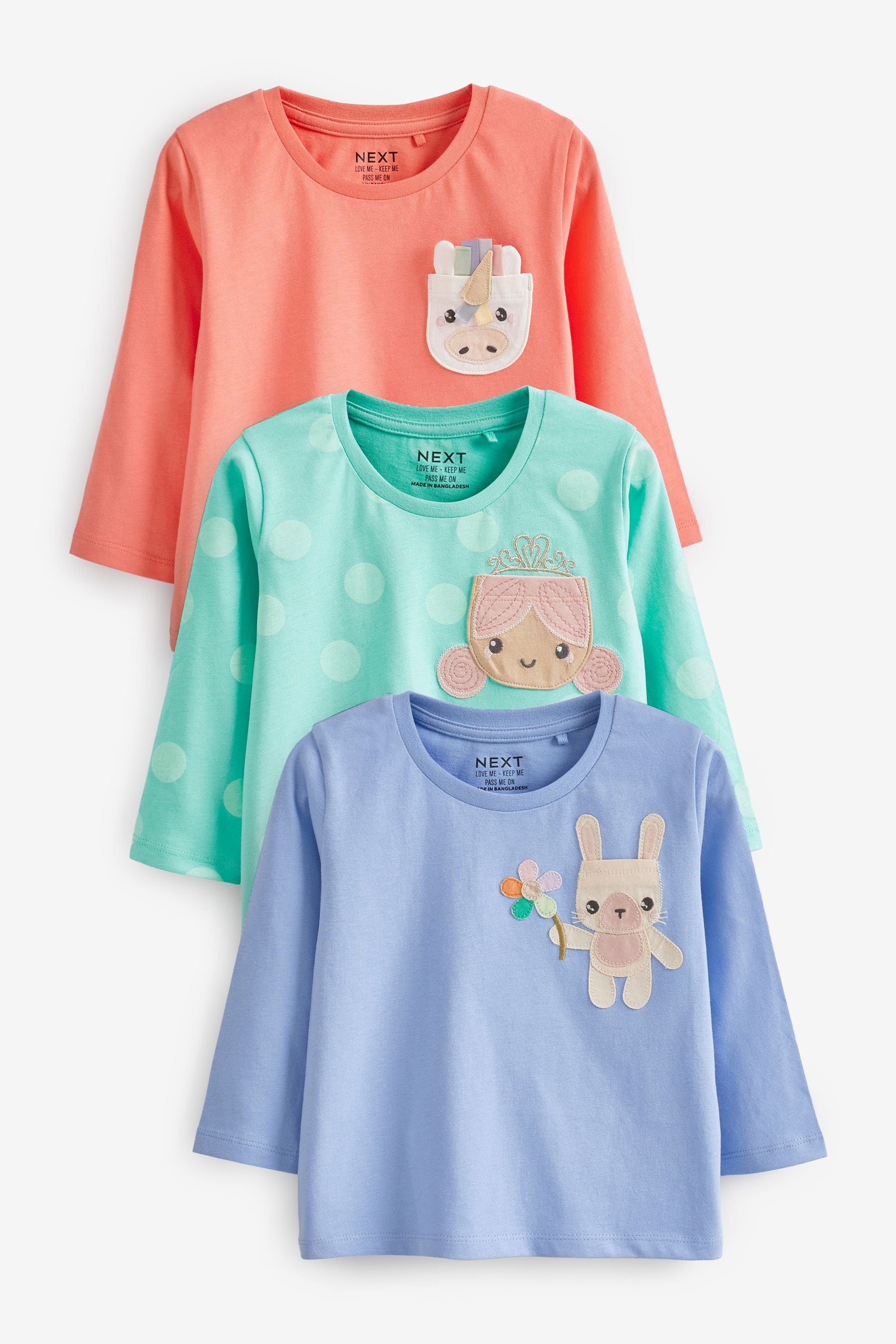 Green Character Character Long Sleeve Cotton T-Shirts 3 Pack (3mths-7yrs)