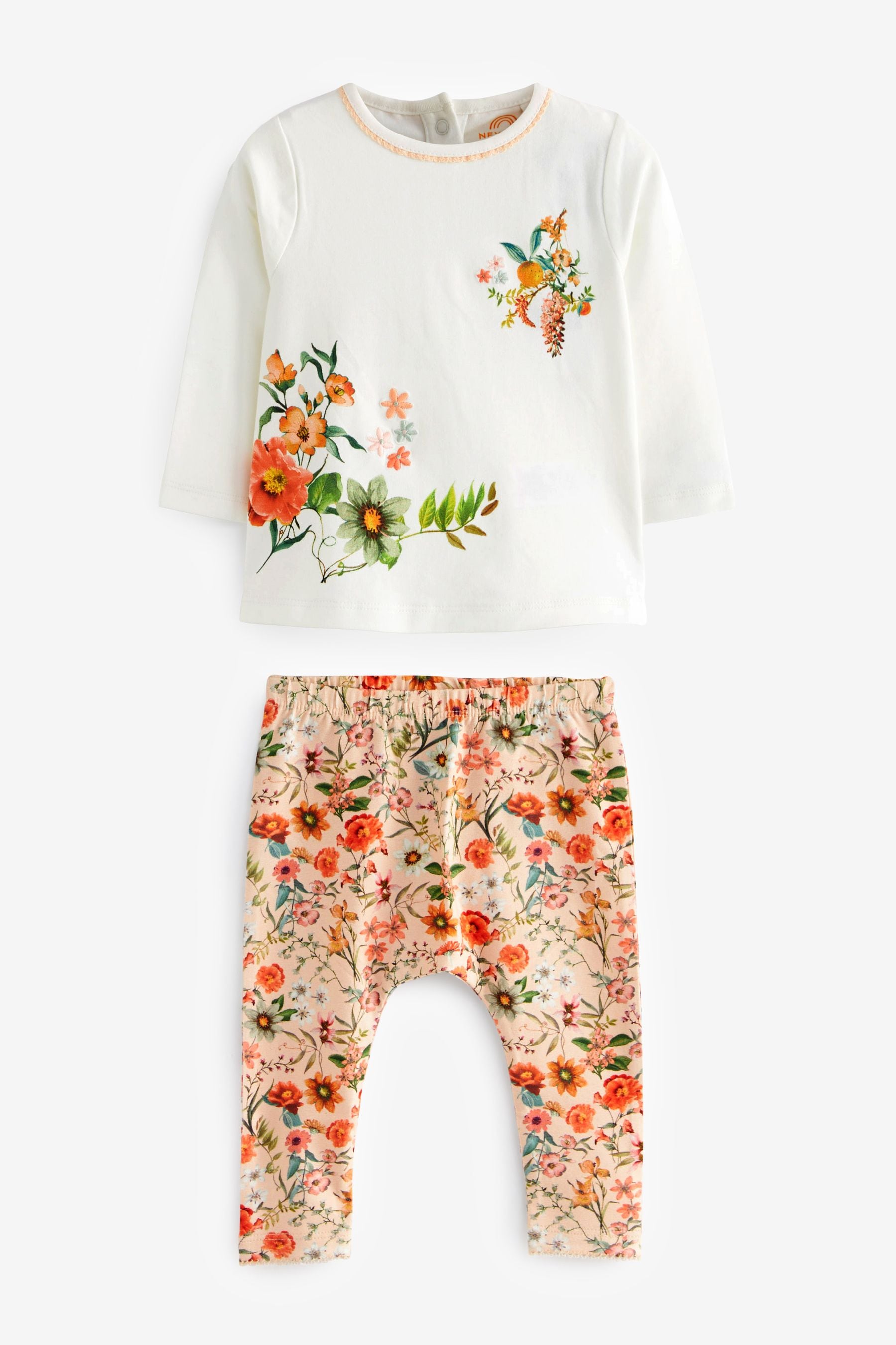 Orange Floral Baby Top And Leggings Set