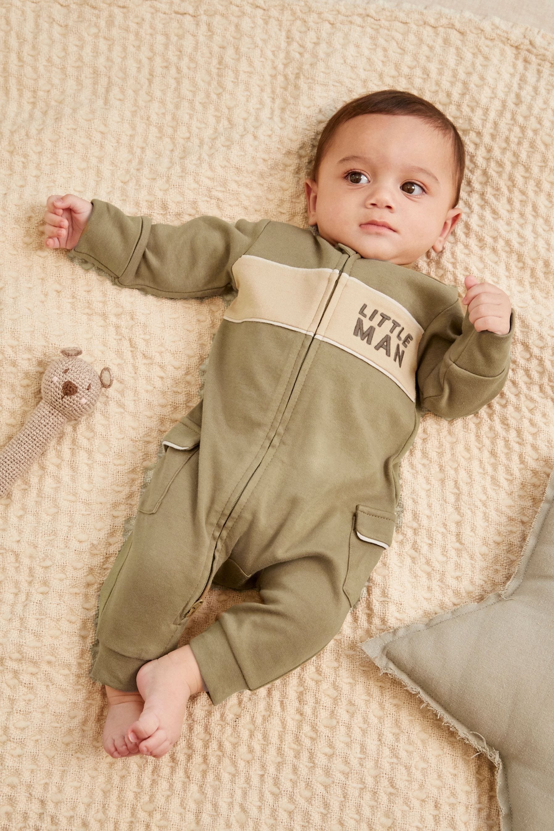 Khaki Green Two Way Zip Sleepsuit 1 Pack (0-2yrs)