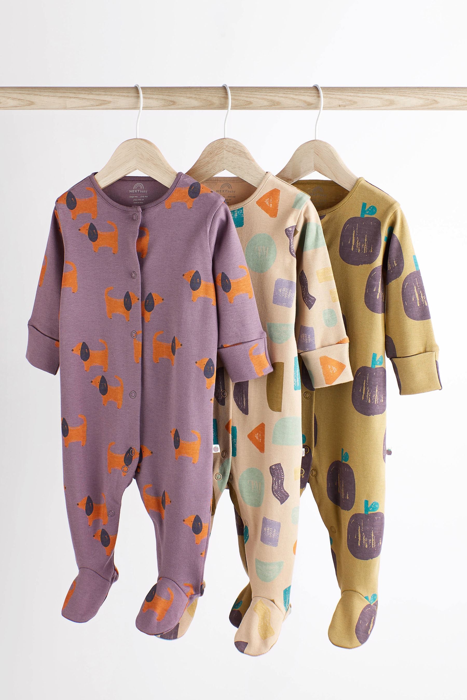 Lilac Purple Baby Sleepsuits 3 Pack (0mths-2yrs)