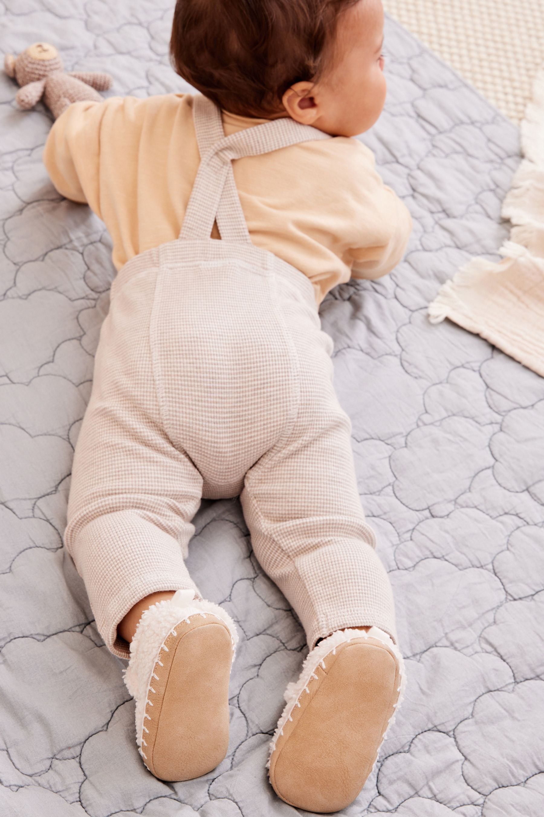 Sand Brown Bodysuit And Dungarees Set