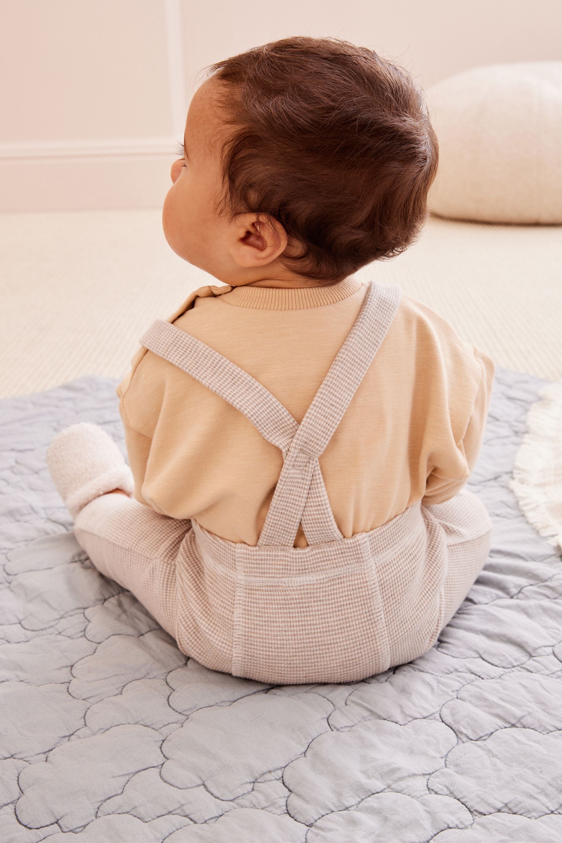 Sand Brown Bodysuit And Dungarees Set