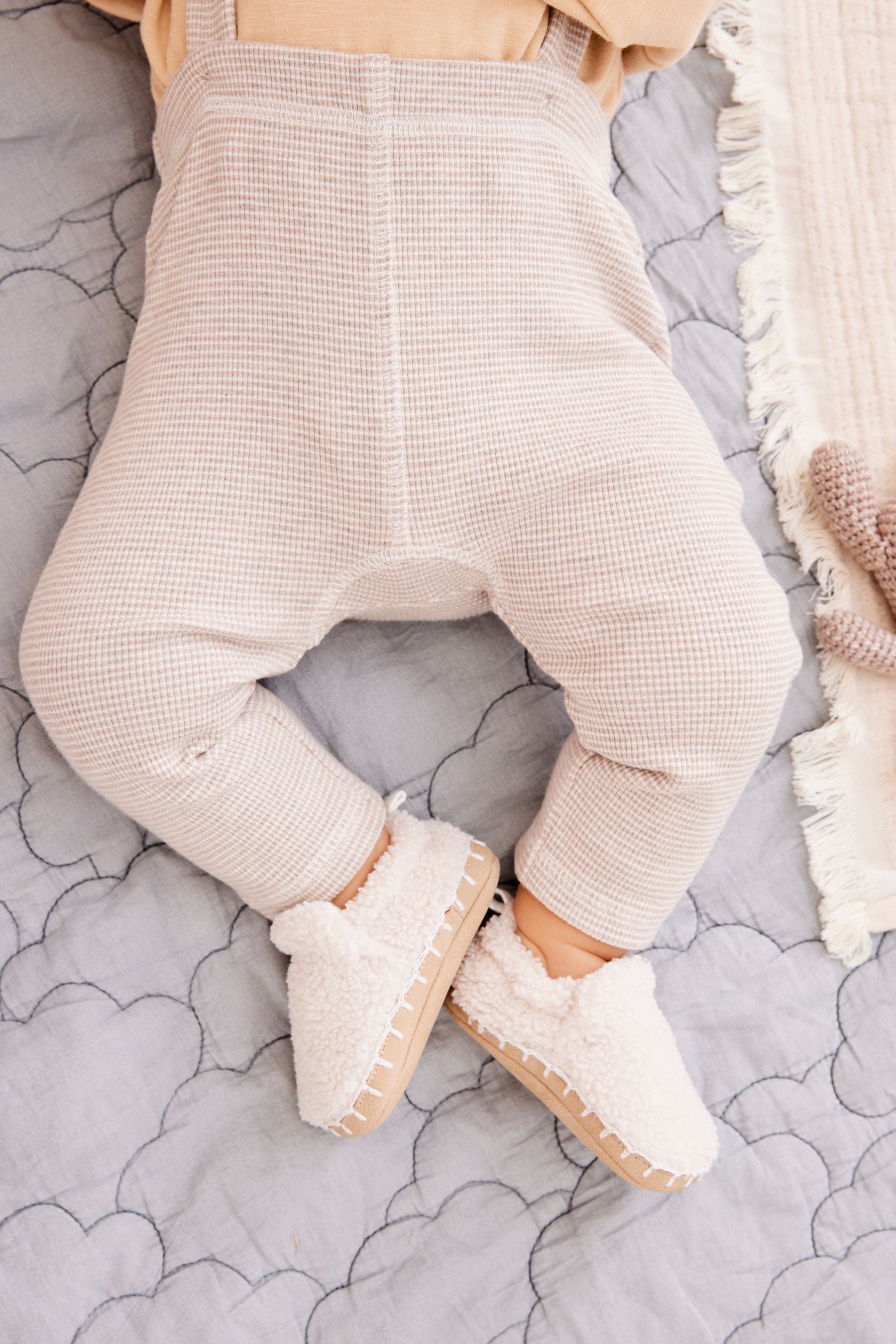 Sand Brown Bodysuit And Dungarees Set