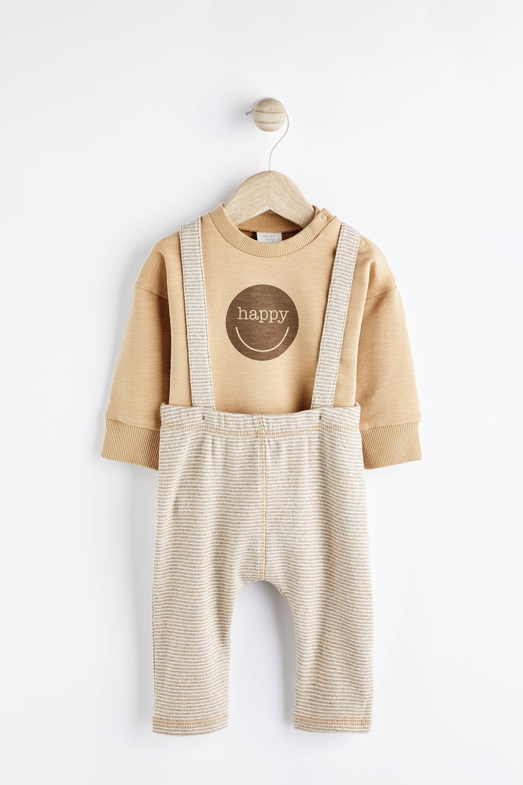 Sand Brown Bodysuit And Dungarees Set